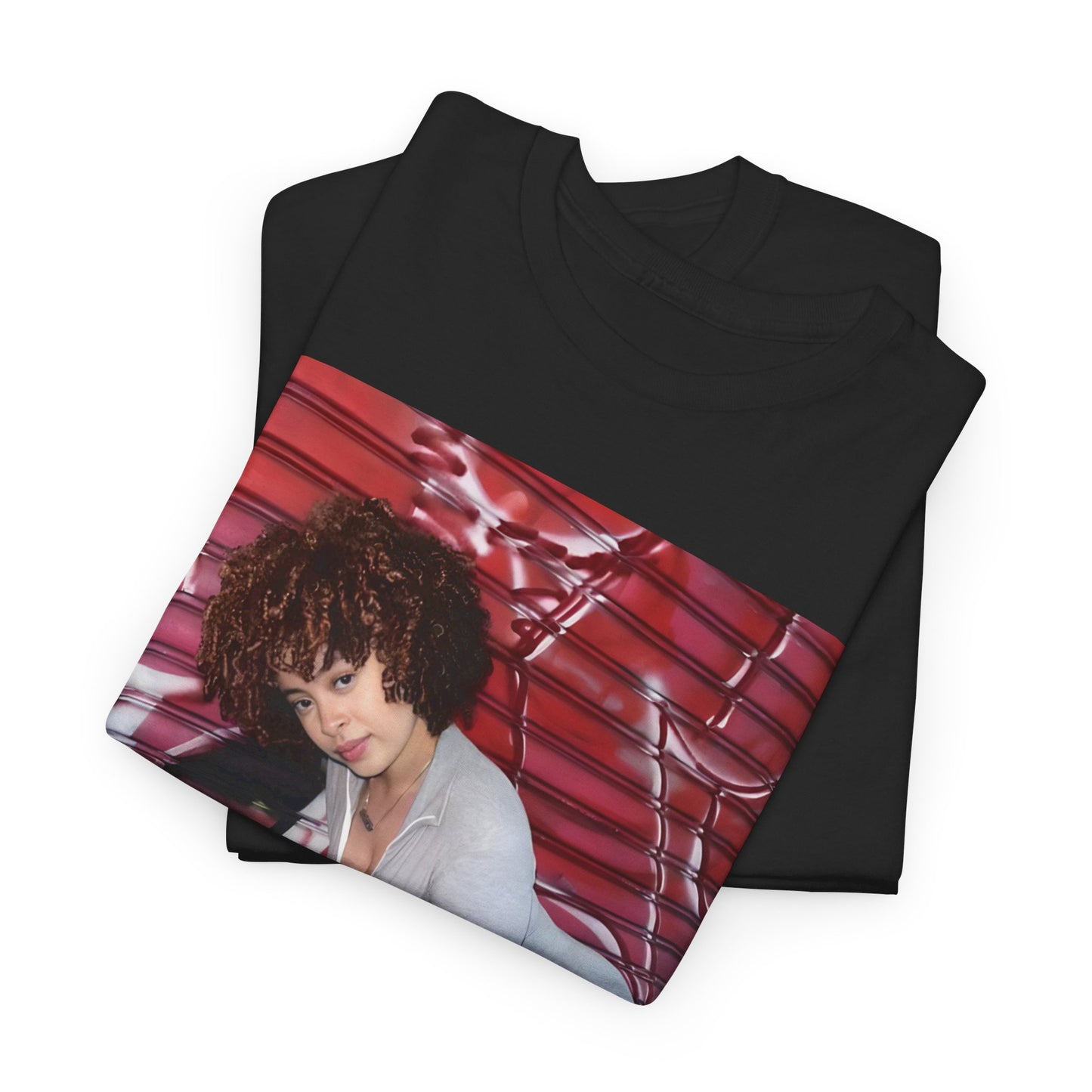A black graphic t-shirt featuring a graphic of Ice Spice with text like 'No Flop Era'.