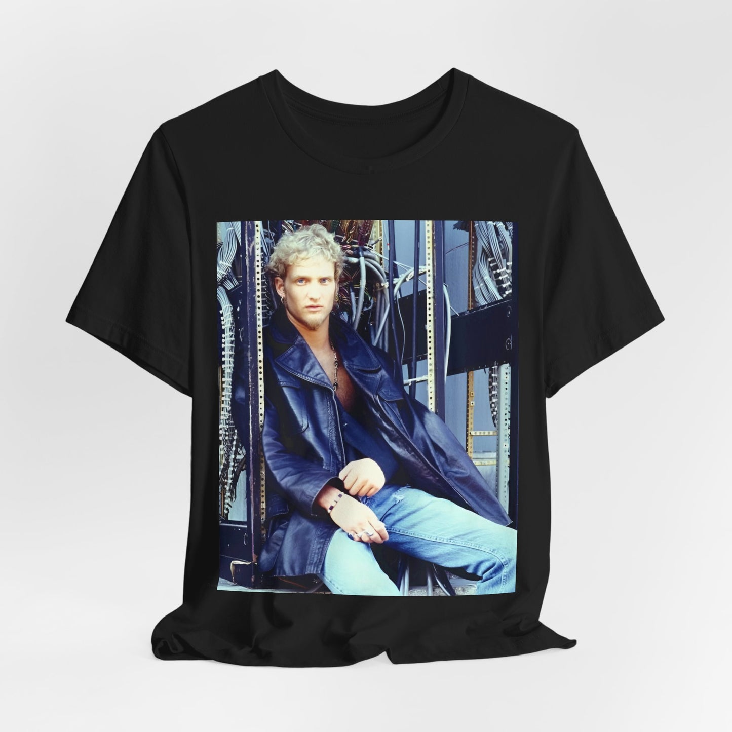 A black graphic t-shirt featuring a 90s-style graphic of Layne Staley from Alice In Chains, possibly a portrait or performance image.