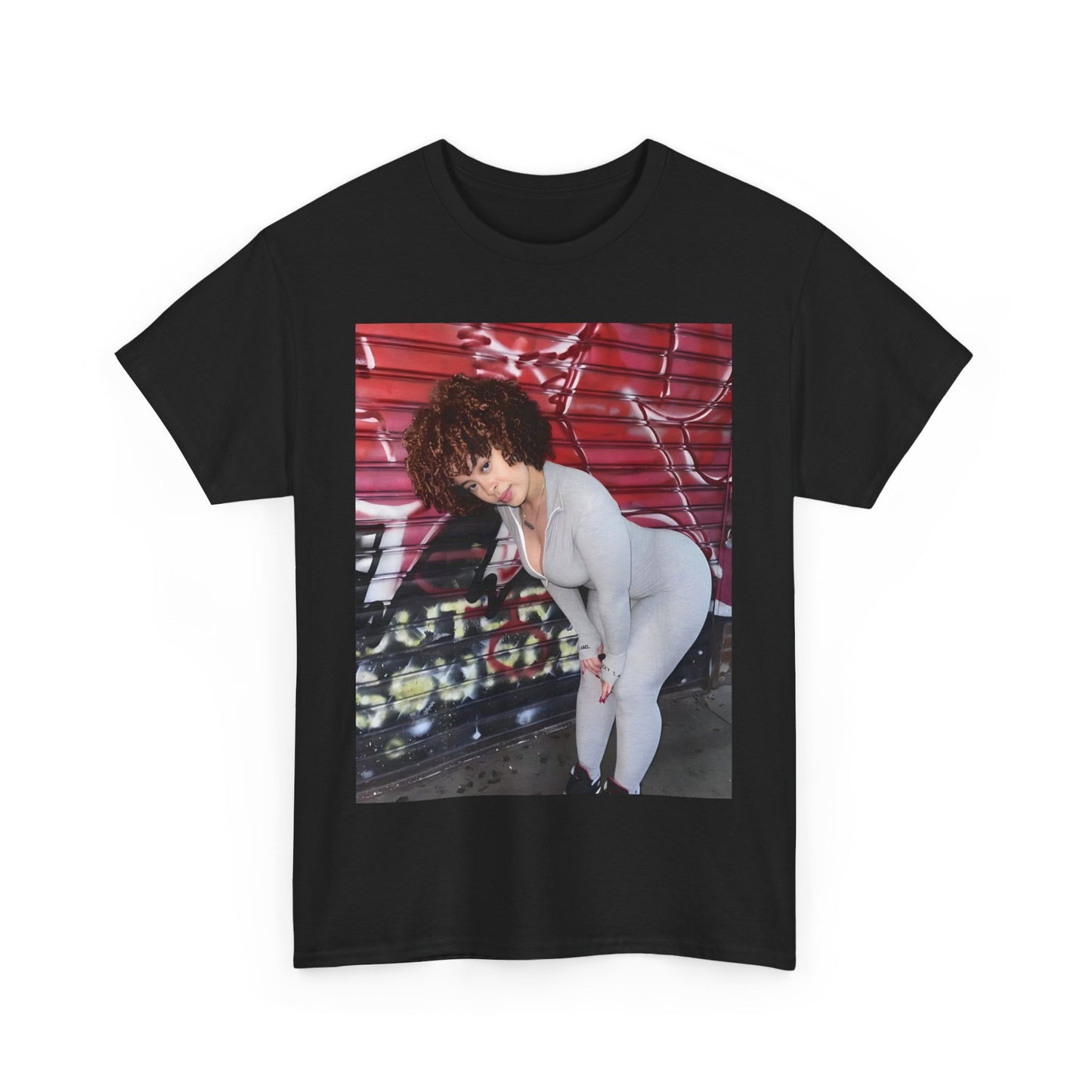 A black graphic t-shirt featuring a graphic of Ice Spice with text like 'No Flop Era'.