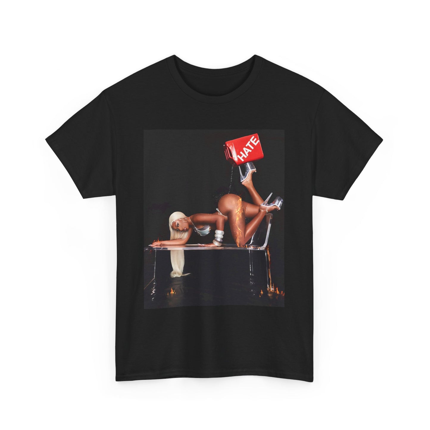 A black graphic t-shirt featuring a graphic related to Megan Thee Stallion's 'Pressurelicious' era.