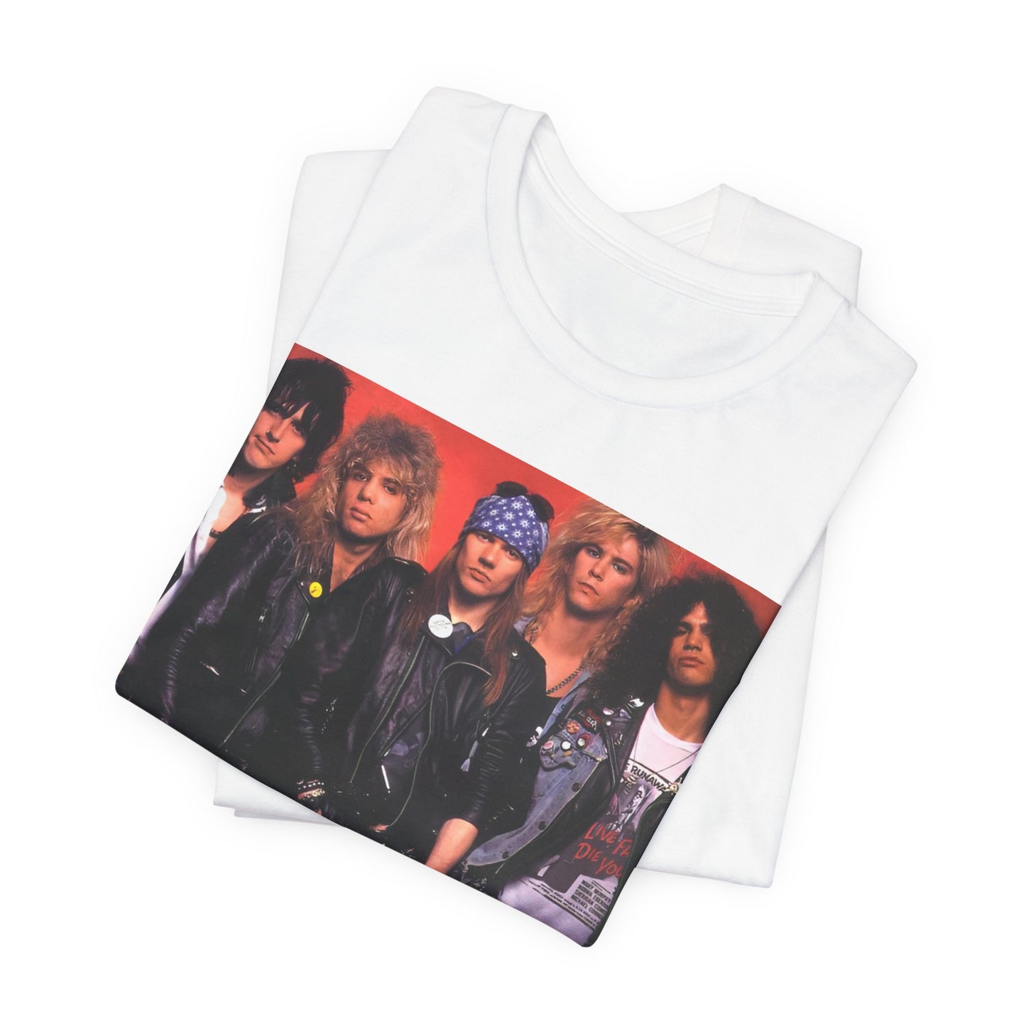 A black graphic t-shirt featuring a vintage graphic related to Guns N' Roses' 'Appetite for Destruction' album era.