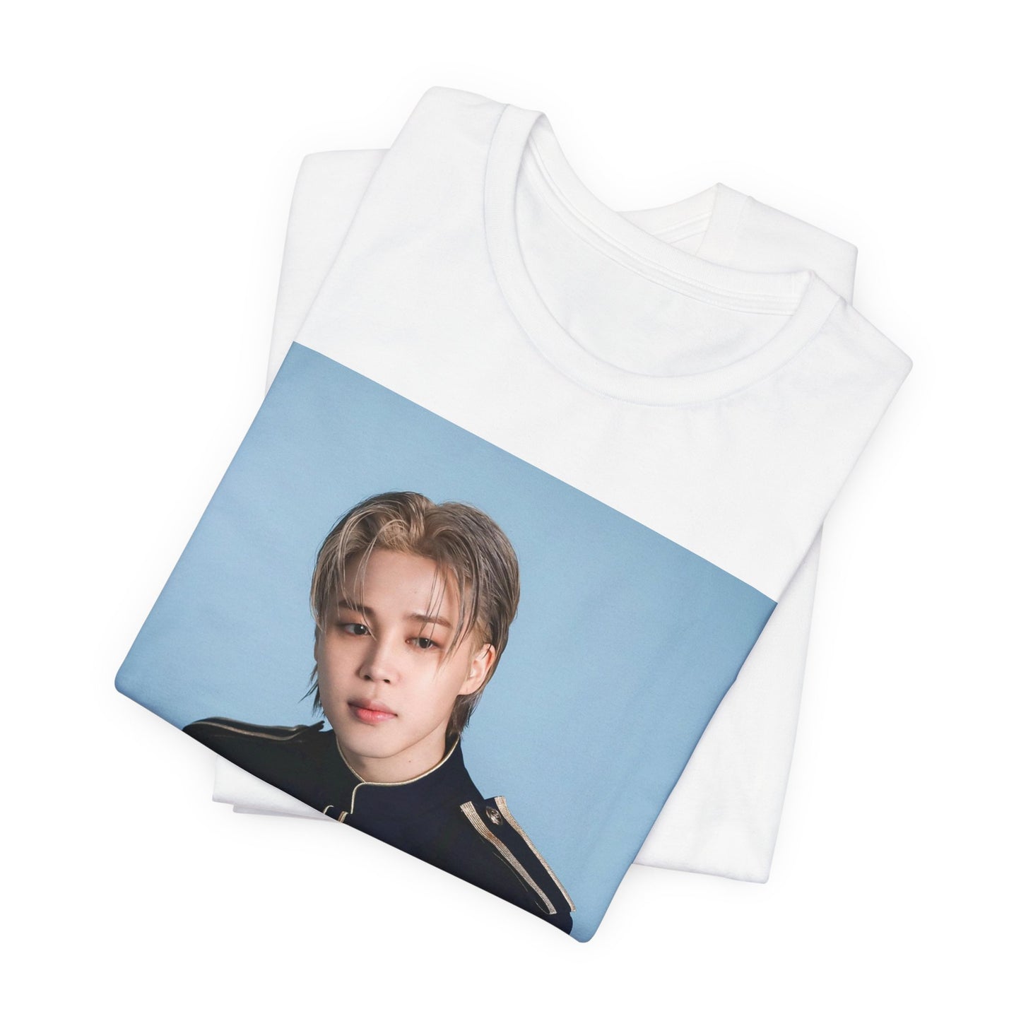A black graphic t-shirt featuring a graphic related to Jimin's 'FACE' album era.