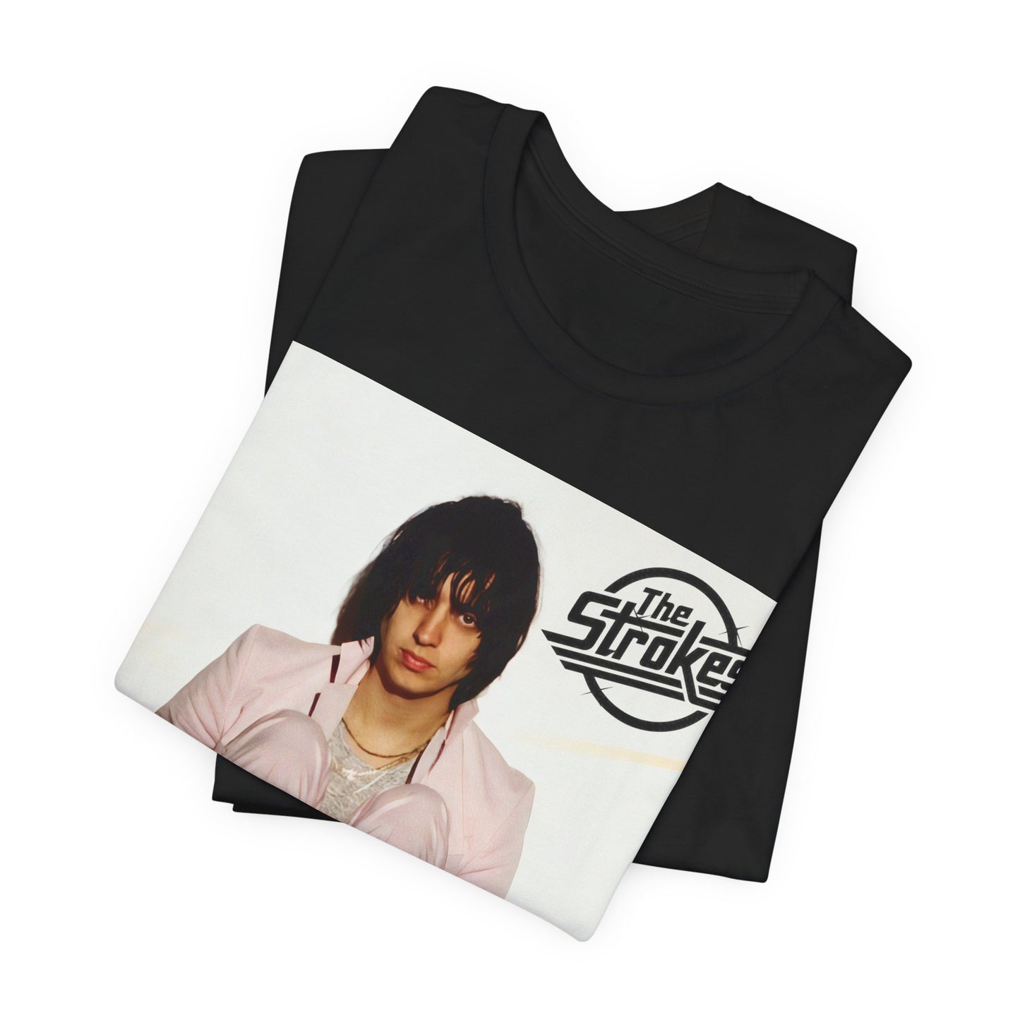 A black graphic t-shirt featuring a graphic of The Strokes with cool New York City vibes.