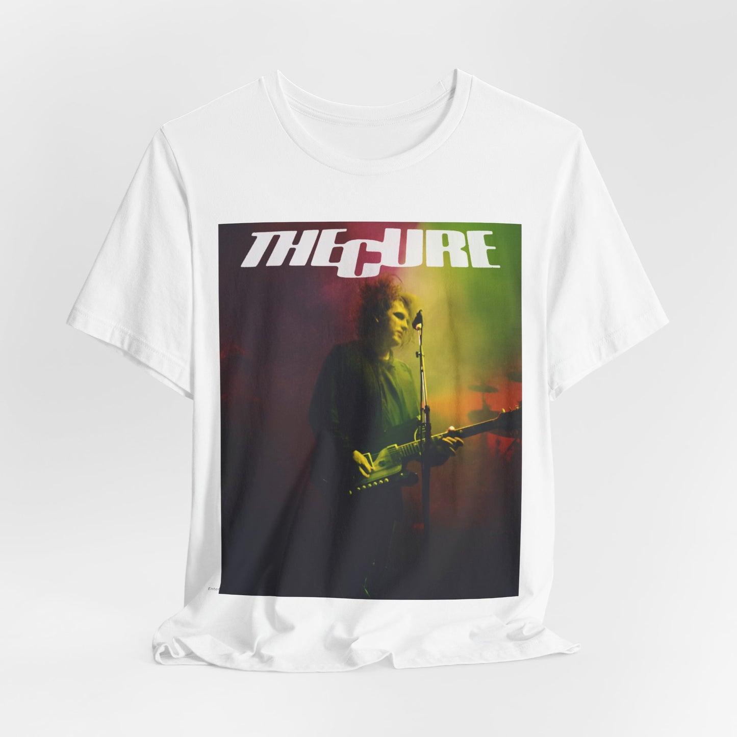 A black graphic t-shirt featuring a concert graphic related to The Cure's 'Lovesong' era.
