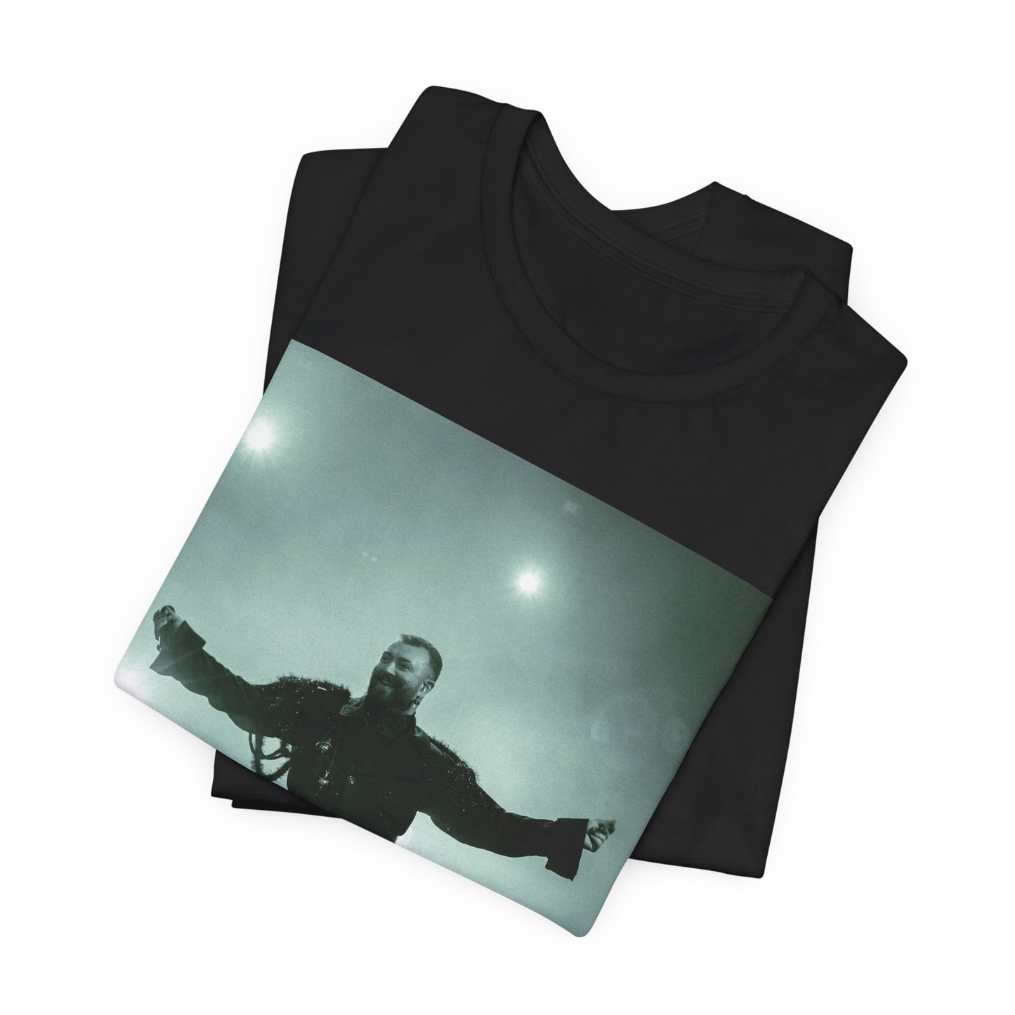 A black graphic t-shirt featuring a live tour graphic of Sam Smith.