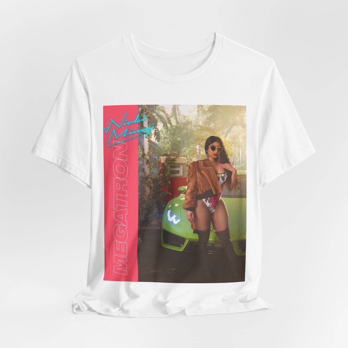 A black graphic t-shirt featuring a graphic related to Nicki Minaj's 'Megatron' song.
