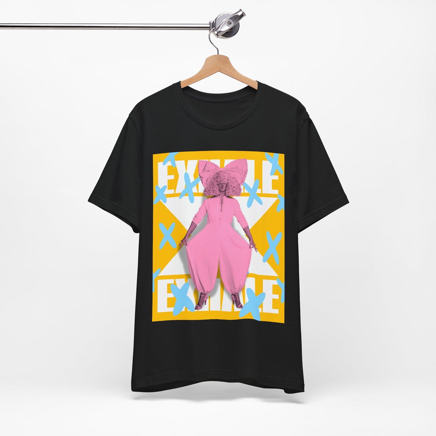 A black graphic t-shirt featuring a graphic related to Sia's 'Exhale' theme or lyrics.