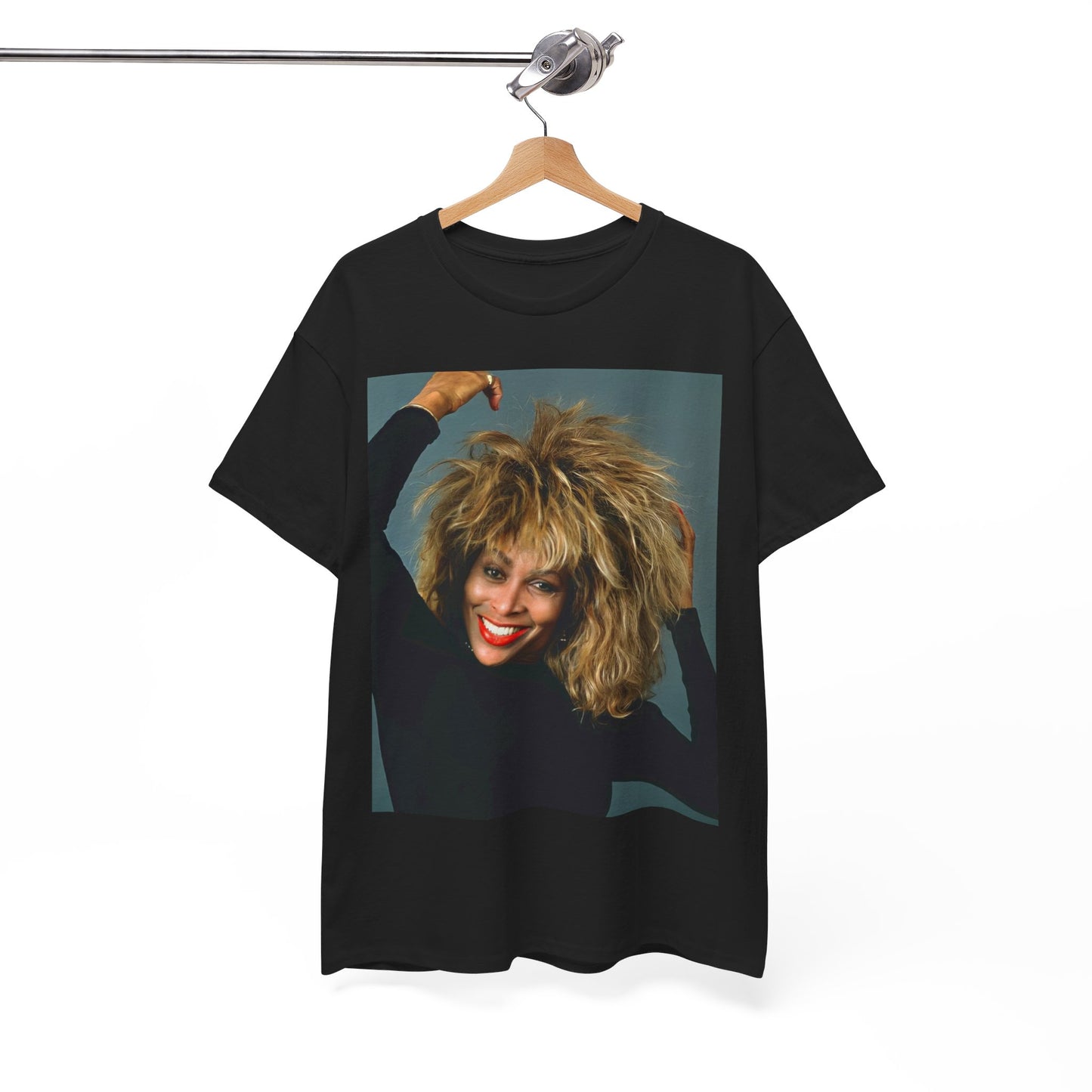 A black graphic t-shirt featuring a graphic related to Tina Turner's 'Private Dancer' album era.