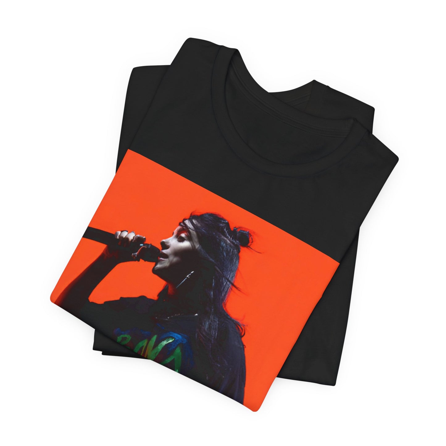 The official 'Blohsh' stick figure logo of Billie Eilish, printed in a single color on a graphic t-shirt.