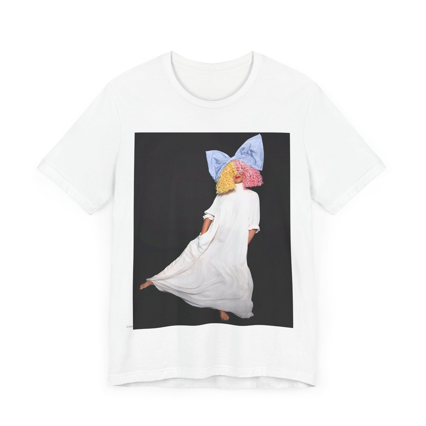 A black graphic t-shirt featuring a vintage pop icon graphic of Sia.