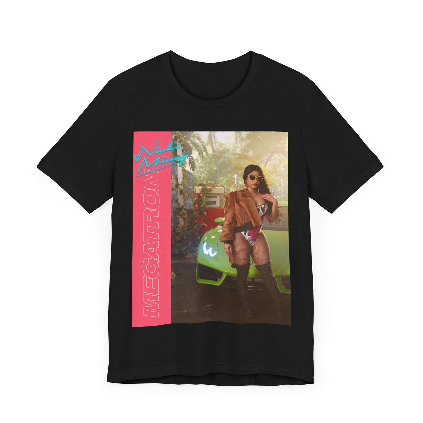 A black graphic t-shirt featuring a graphic related to Nicki Minaj's 'Megatron' song.