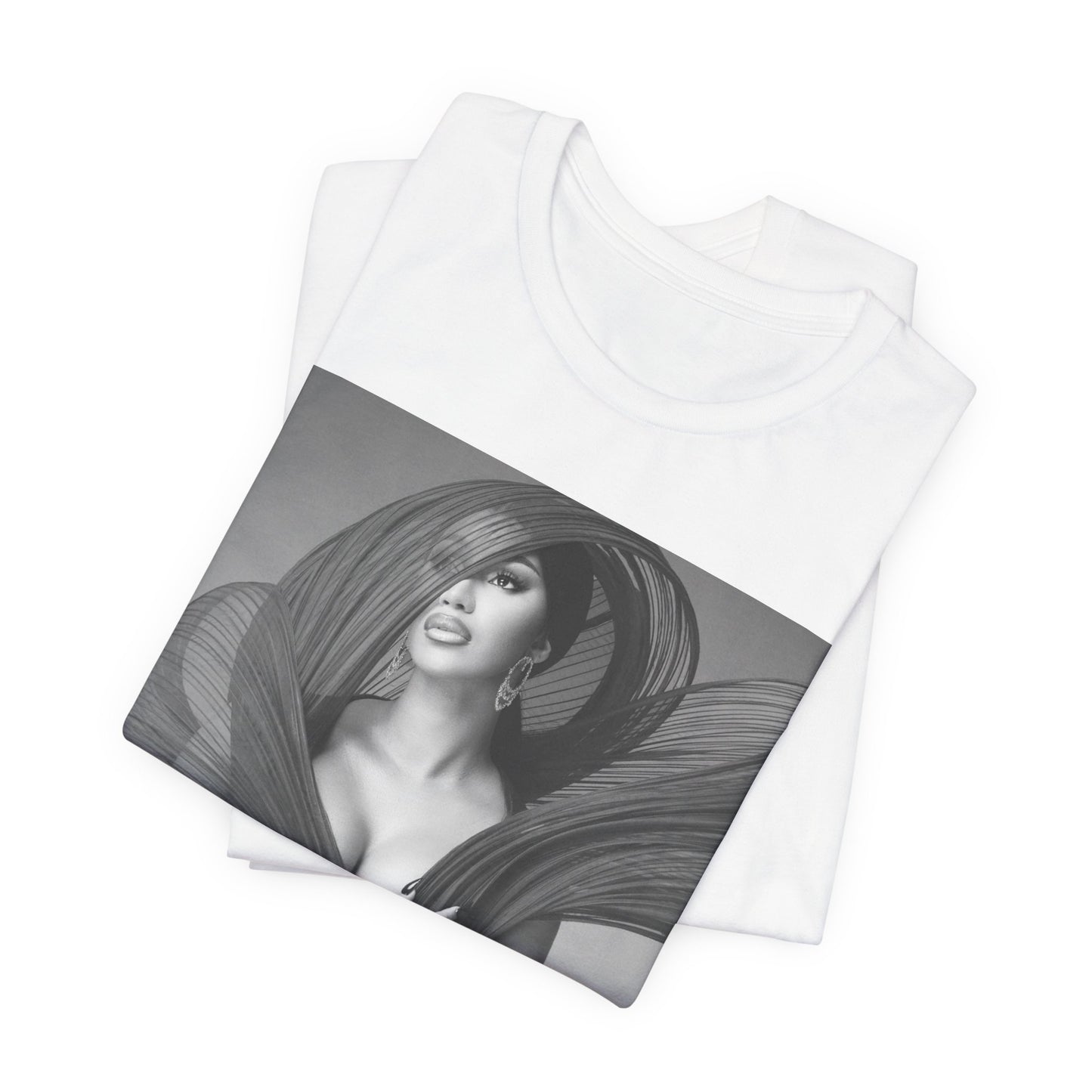 A black graphic t-shirt featuring a black and white graphic of Cardi B, emphasizing her 'Bronx Princess' or rap icon status.
