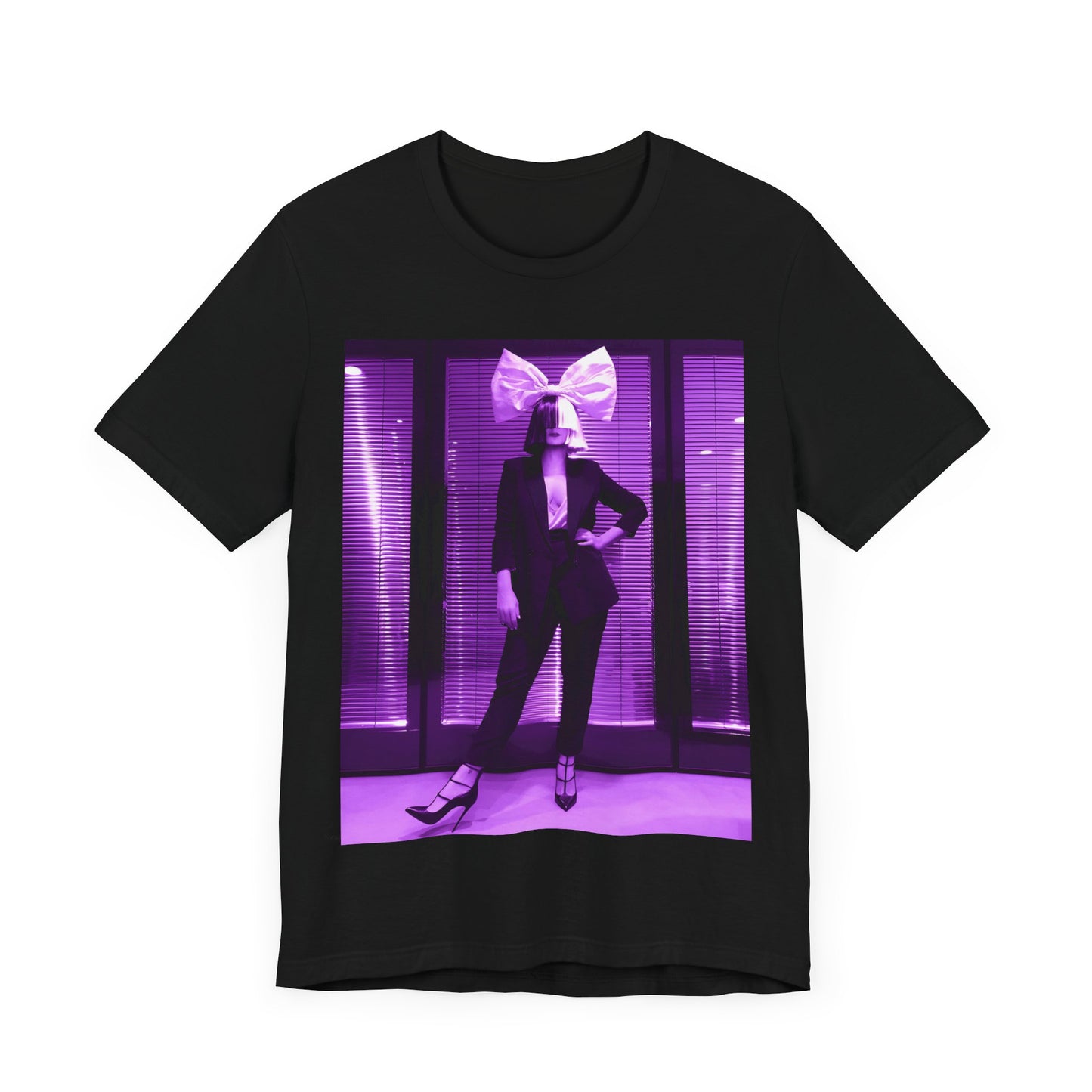 A black graphic t-shirt featuring a vintage pop diva graphic of Sia.