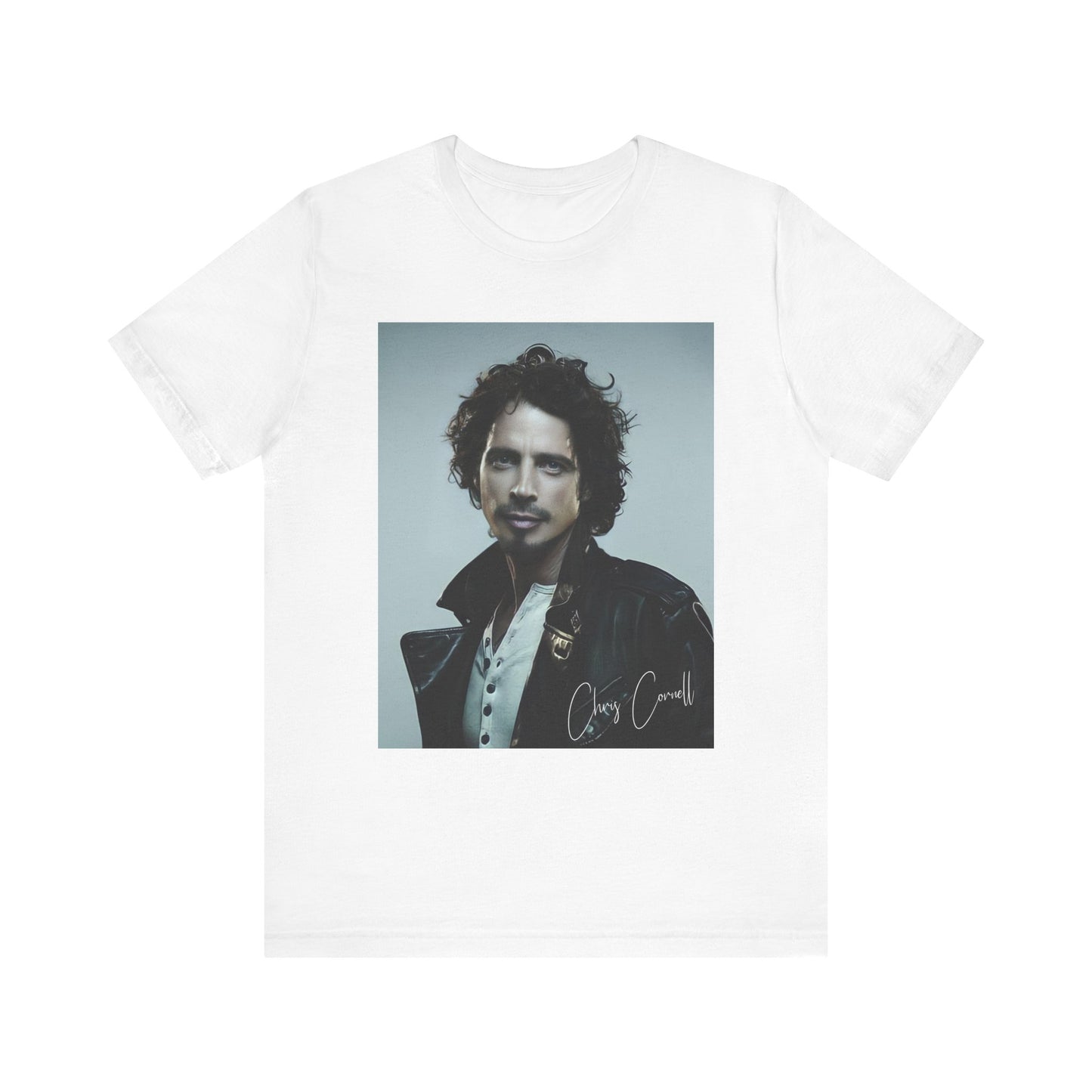 A black graphic t-shirt featuring a graphic related to Chris Cornell's song 'Like a Stone'.
