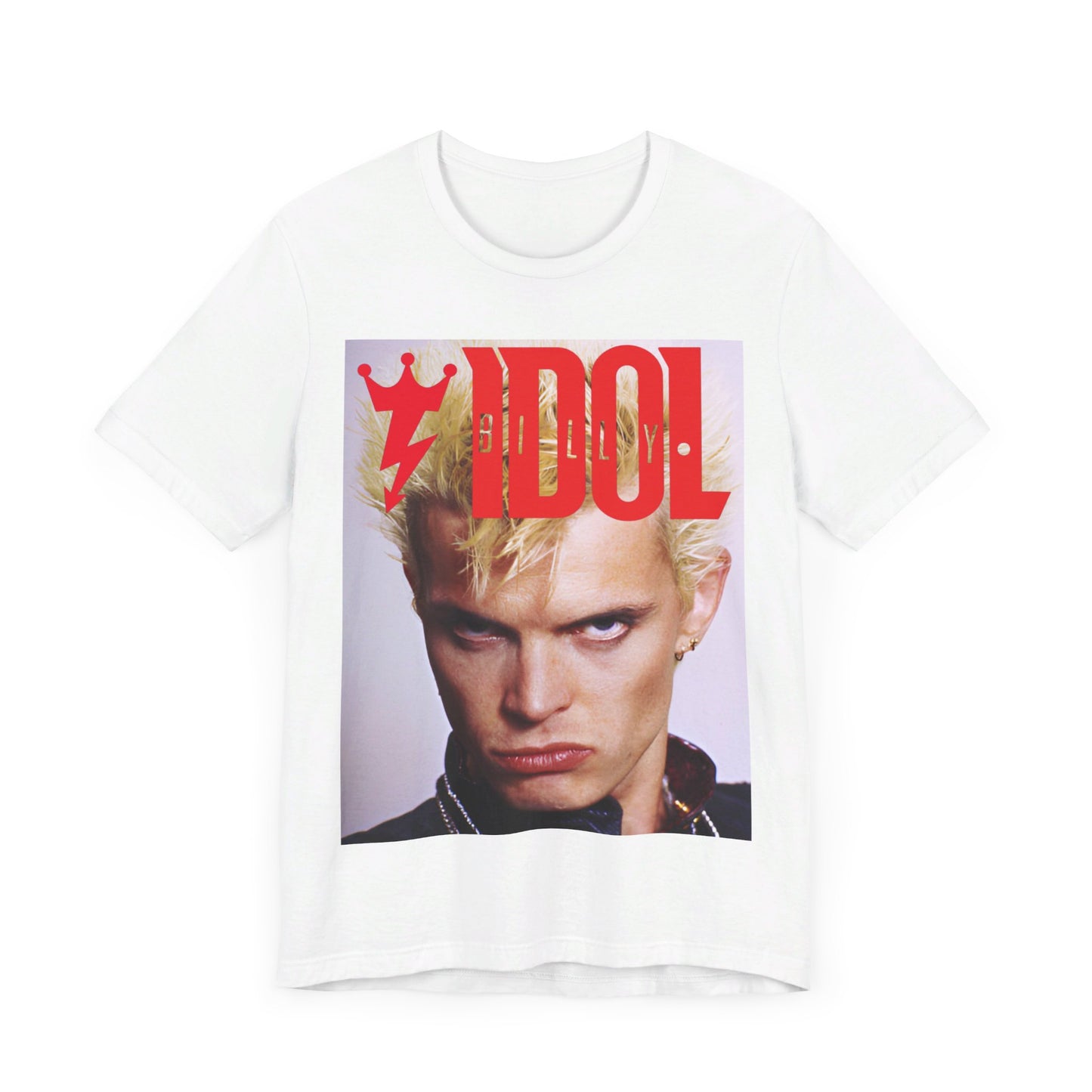 A black graphic t-shirt featuring a graphic inspired by Billy Idol's 'Rebel Yell' album or era.