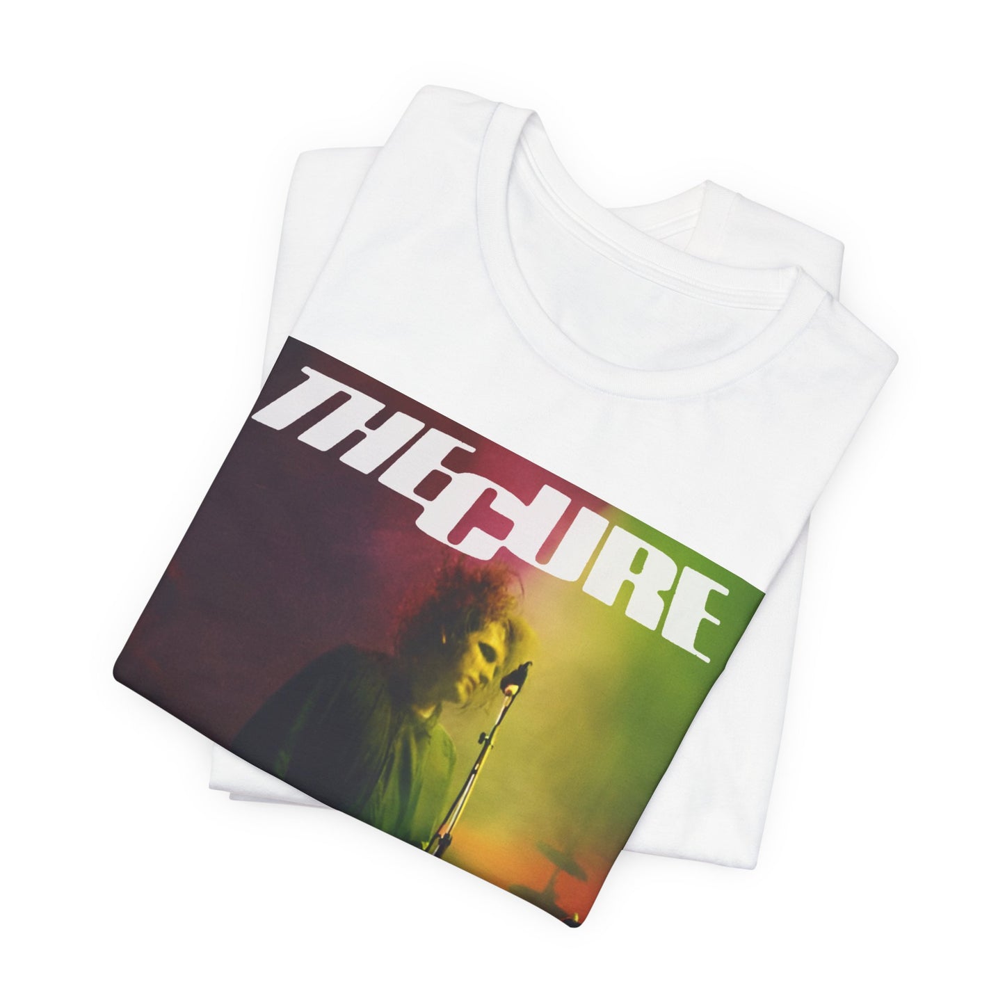 A black graphic t-shirt featuring a concert graphic related to The Cure's 'Lovesong' era.
