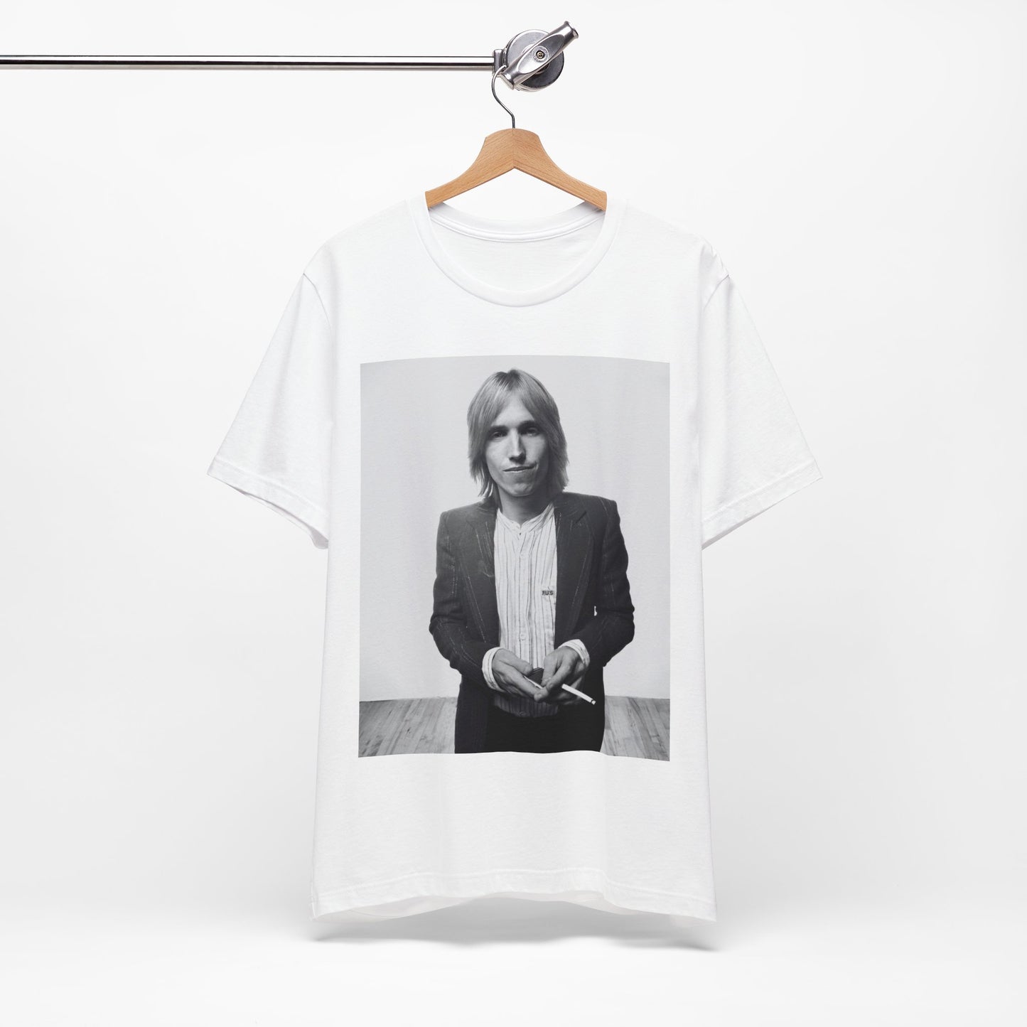 A black graphic t-shirt featuring a graphic of Tom Petty with rock legend vibes.