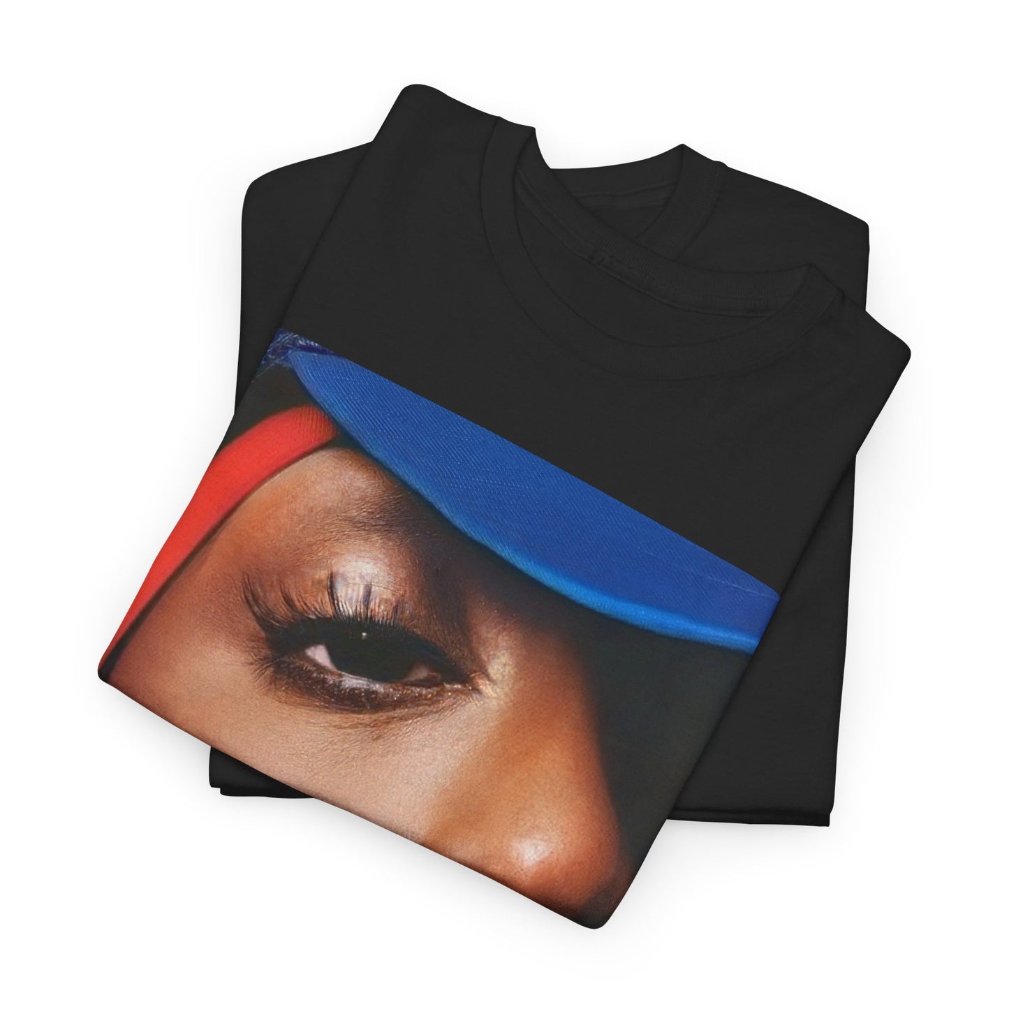 A black graphic t-shirt featuring a graphic of Missy Elliott as a creative genius in hip hop.