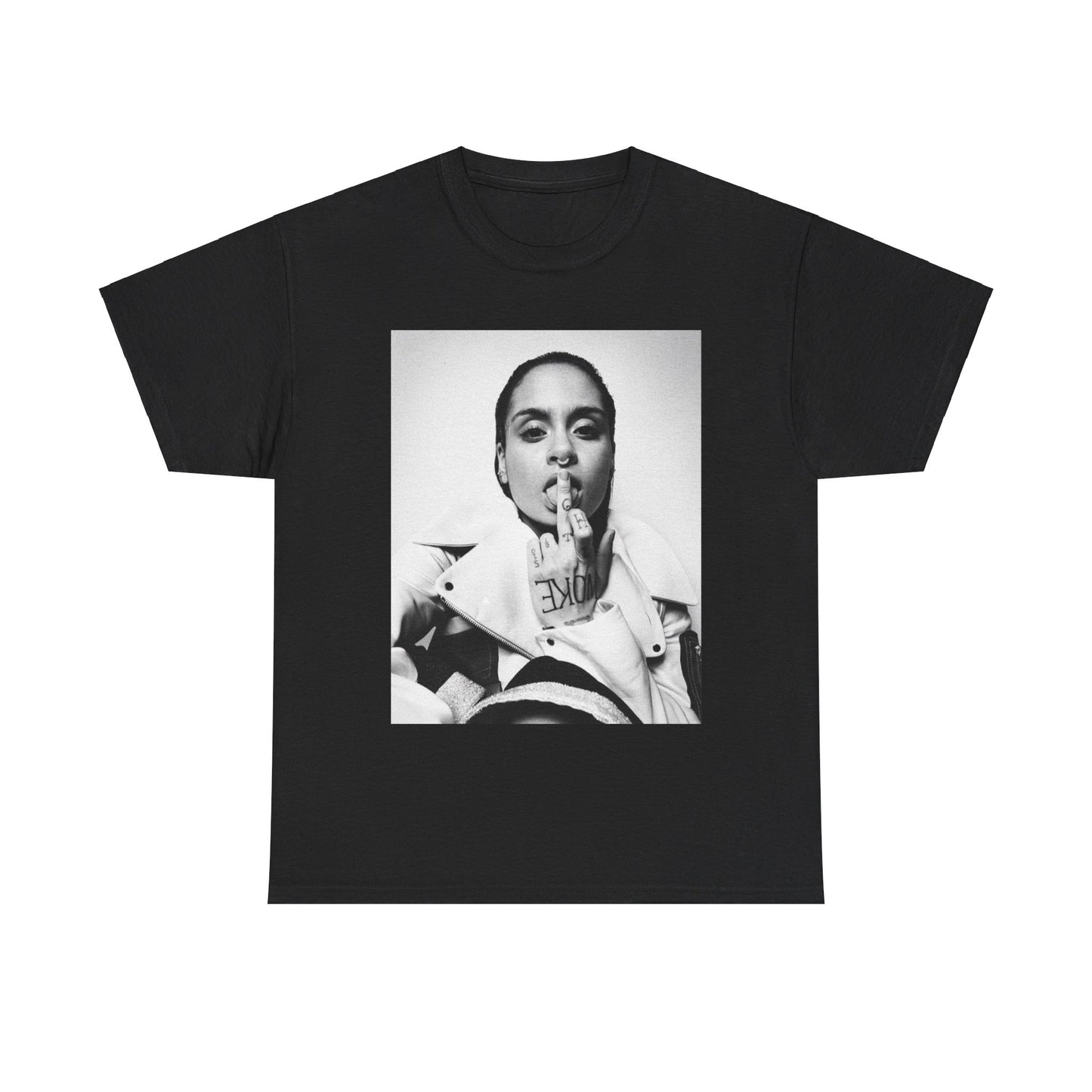A black graphic t-shirt featuring a soulful indie pop graphic of Kehlani.
