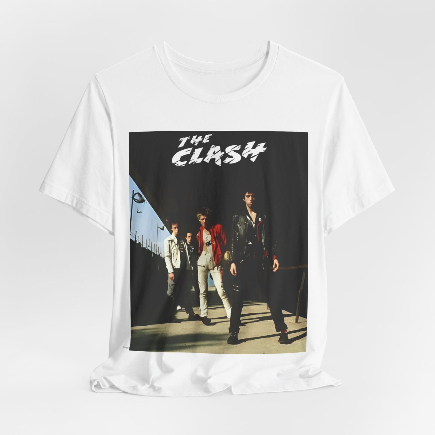 A black graphic t-shirt featuring a retro graphic related to The Clash's 'Rock the Casbah' song or era.