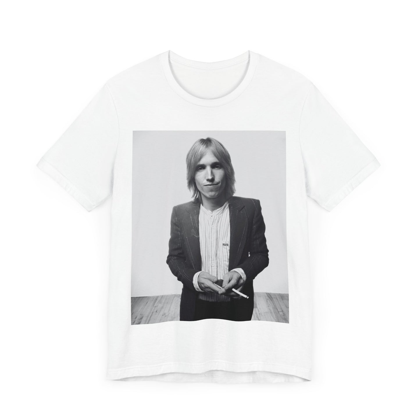 A black graphic t-shirt featuring a graphic of Tom Petty with rock legend vibes.