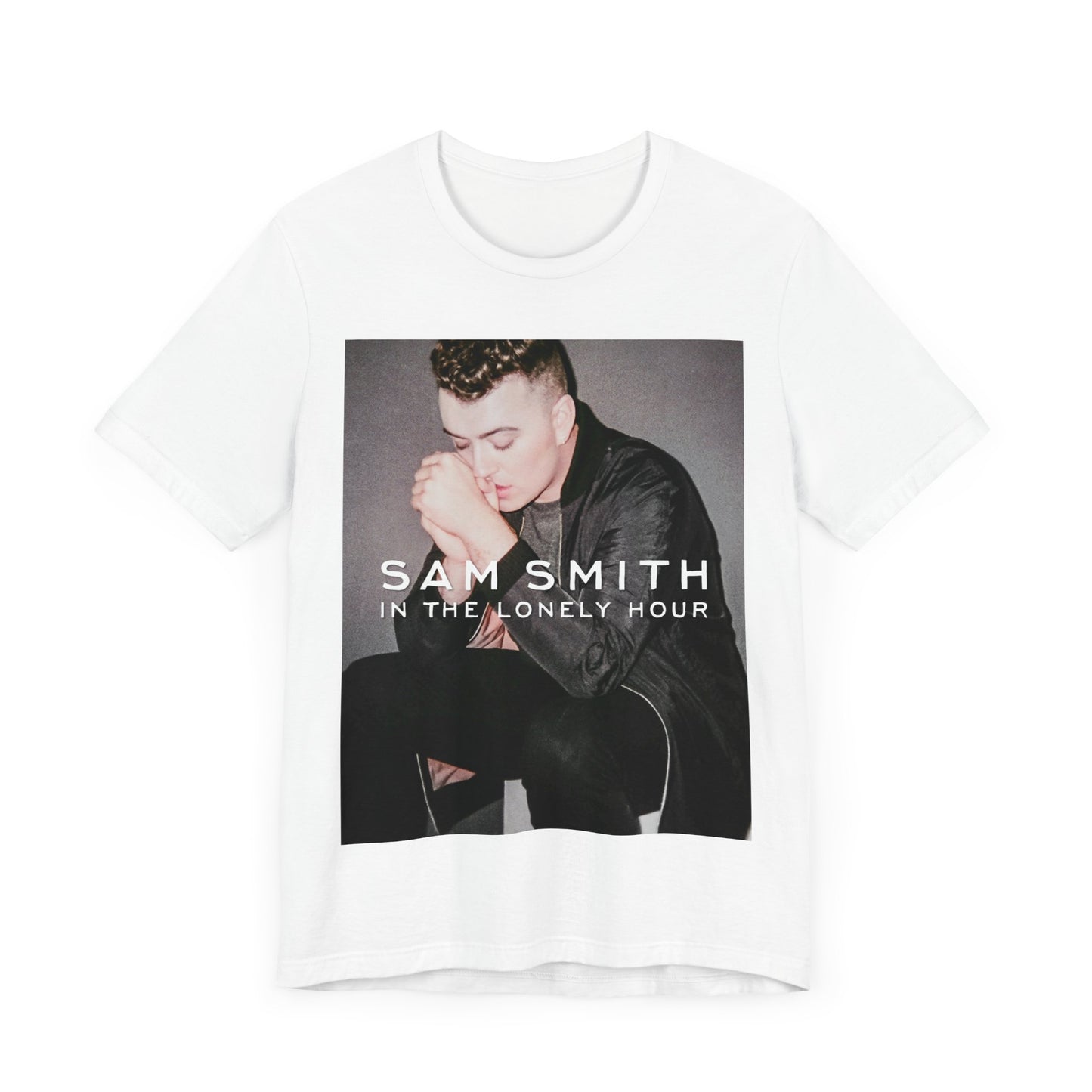 A black graphic t-shirt featuring the album cover art for Sam Smith's 'In the Lonely Hour'.