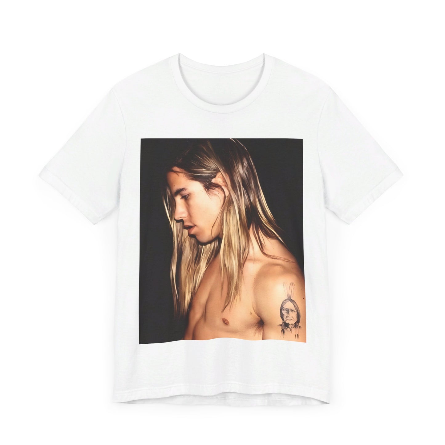 A black graphic t-shirt featuring a 90s graphic of Anthony Kiedis from Red Hot Chili Peppers, evoking LA style.