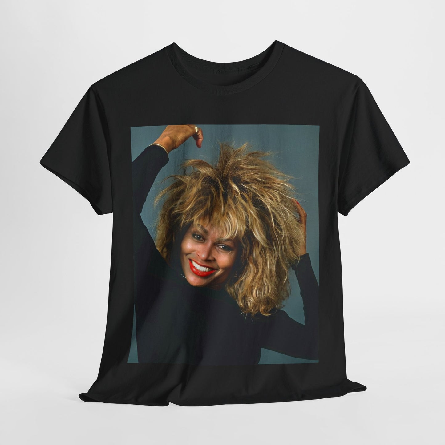 A black graphic t-shirt featuring a graphic related to Tina Turner's 'Private Dancer' album era.