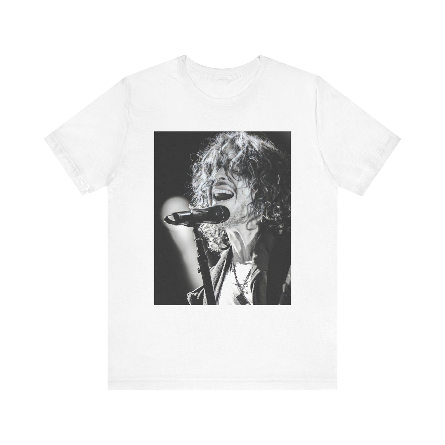 A black graphic t-shirt featuring a graphic related to Chris Cornell's song "Cochise" or Audioslave.