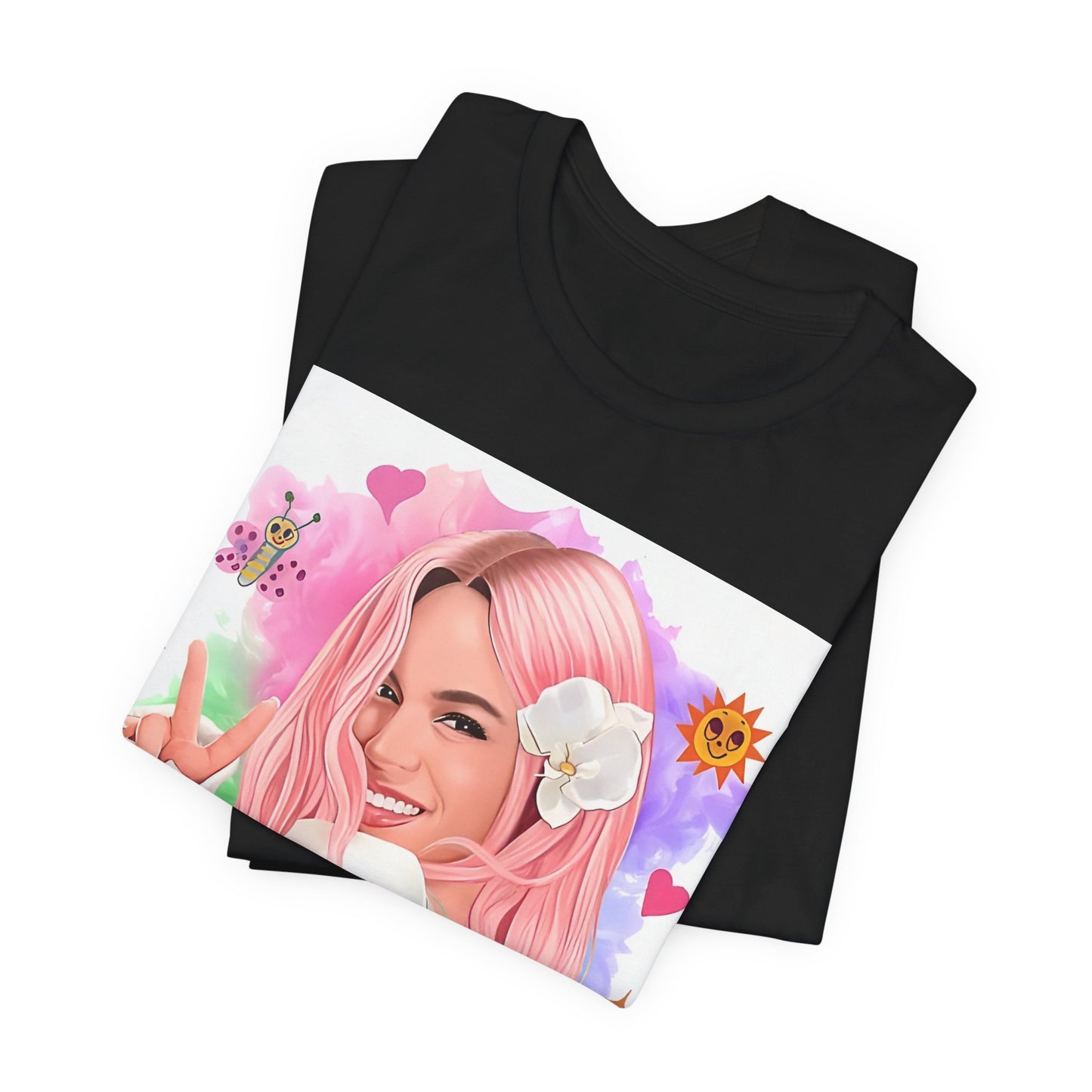 A black graphic t-shirt featuring a vintage graphic of Karol G, emphasizing her 'Bichota' persona.