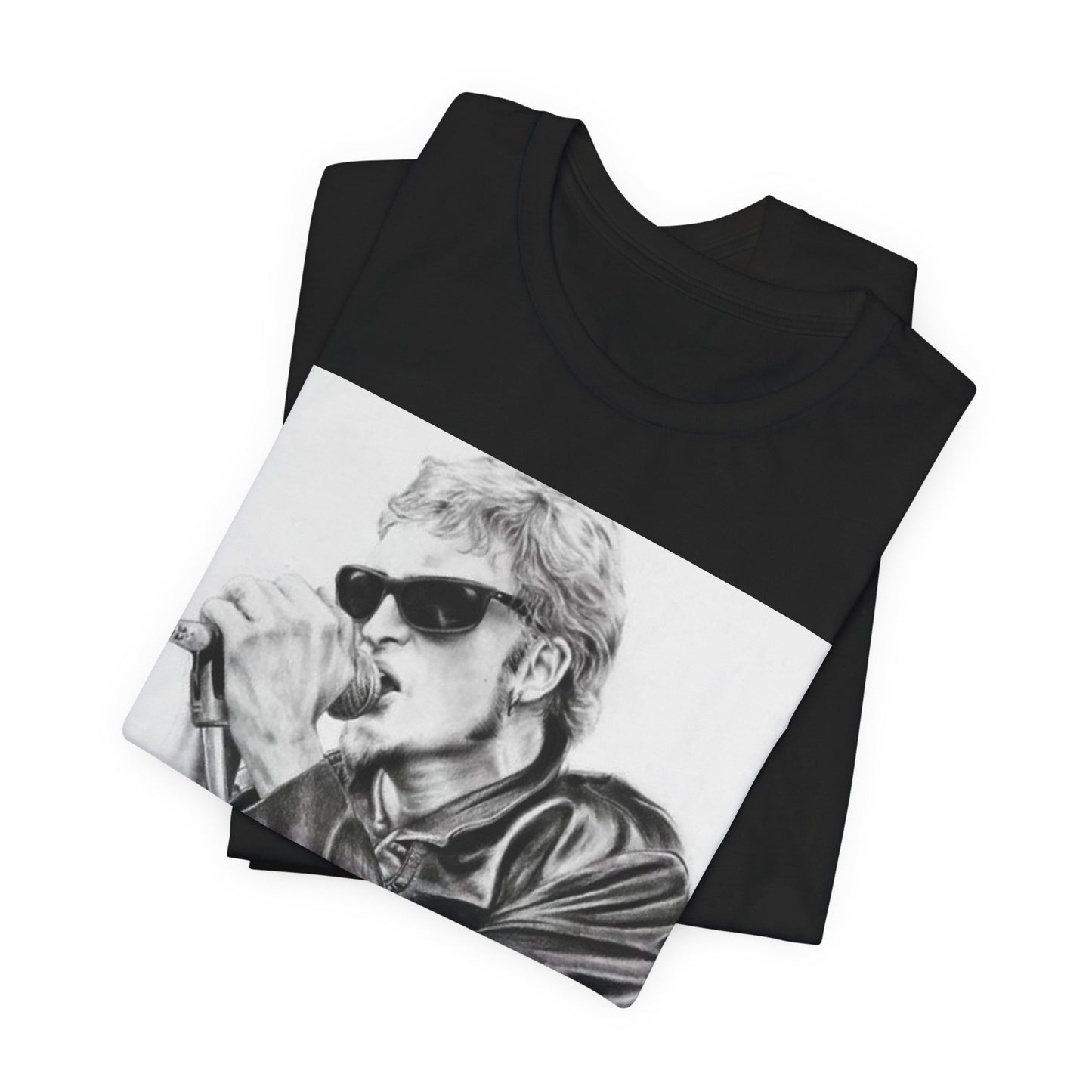 A black graphic t-shirt featuring a photo of Layne Staley from Alice In Chains performing live in concert, showing his intense stage presence.