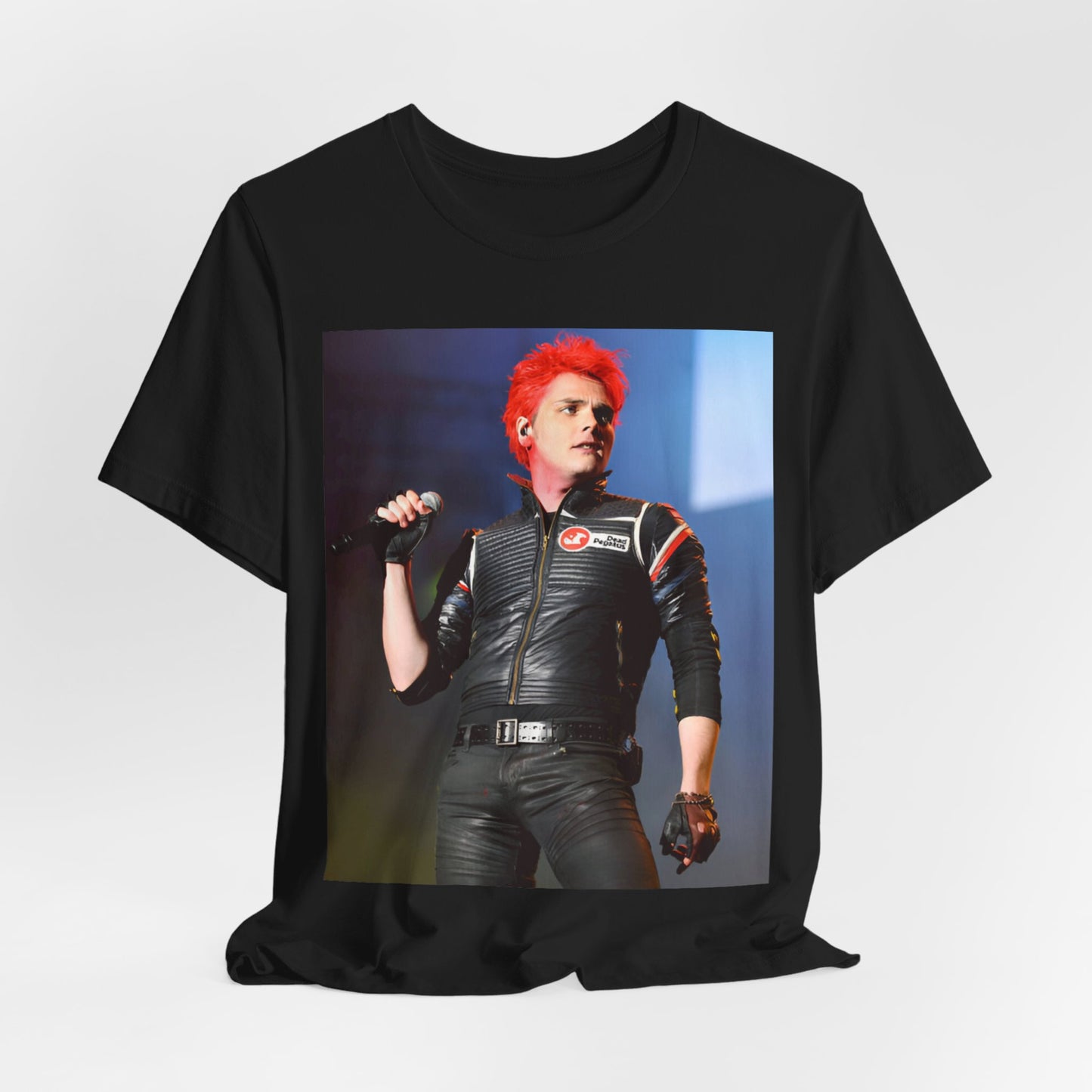 A black graphic t-shirt featuring a graphic related to My Chemical Romance's emo revival era.