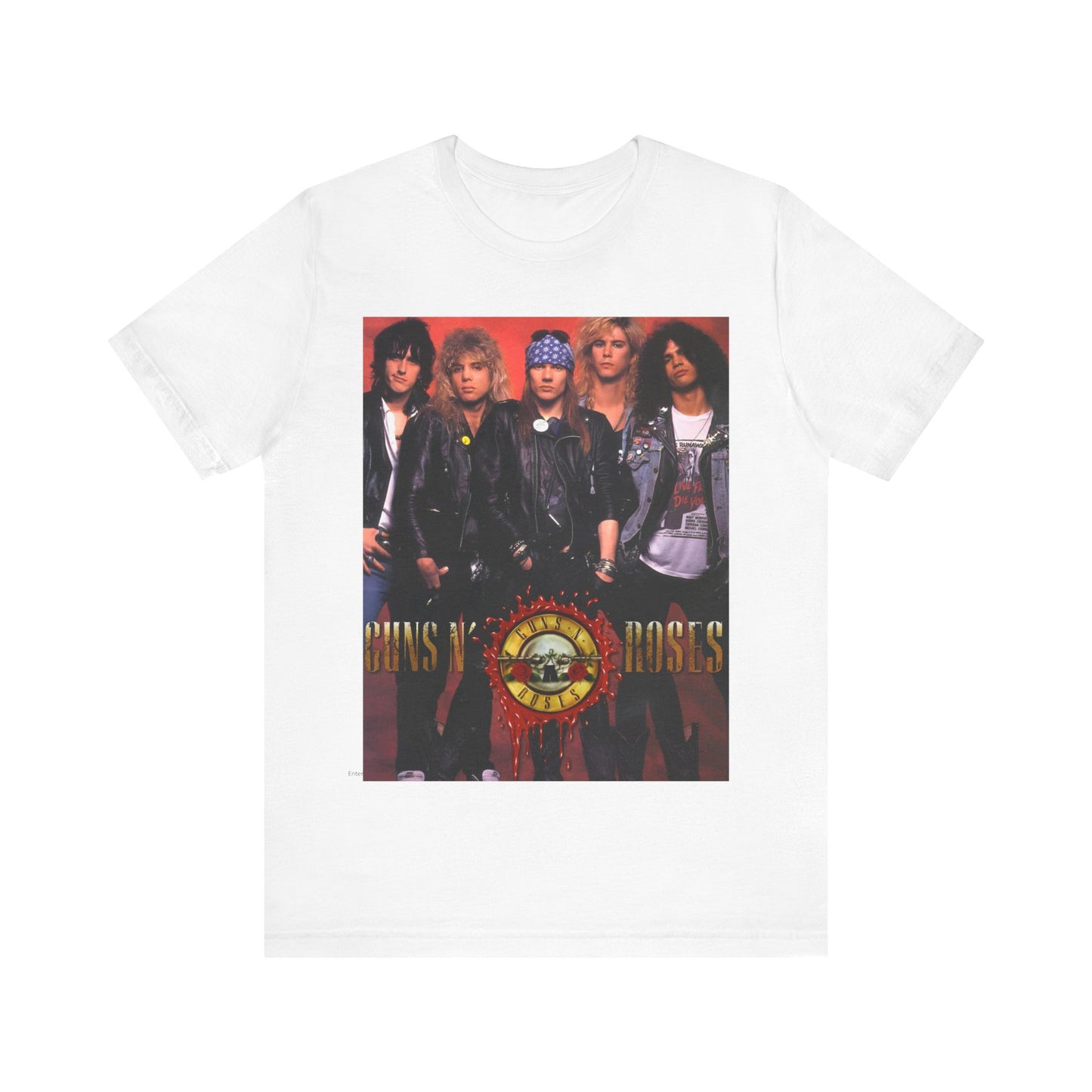 A black graphic t-shirt featuring a vintage graphic related to Guns N' Roses' 'Appetite for Destruction' album era.