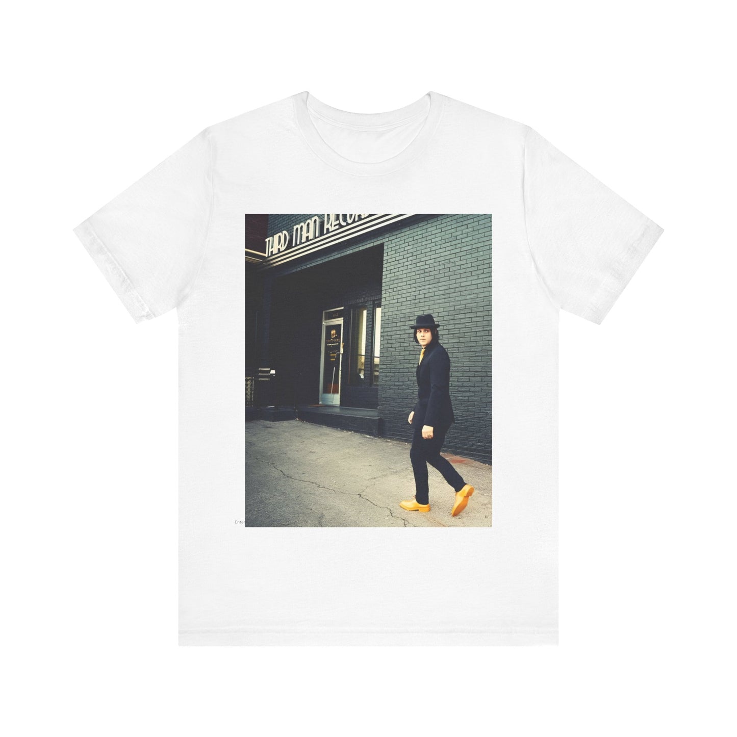 A black graphic t-shirt featuring a garage rock graphic of The White Stripes.