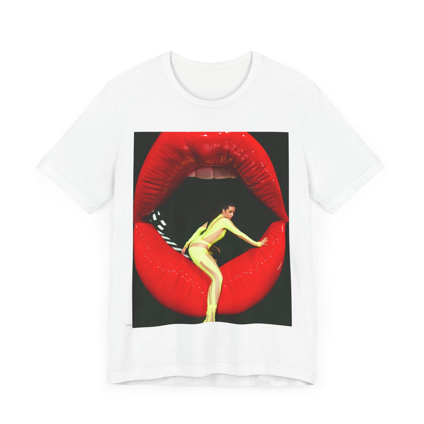 A black graphic t-shirt featuring a graphic of Camila Cabello with a 'rebel heart' or edgy pop star aesthetic.