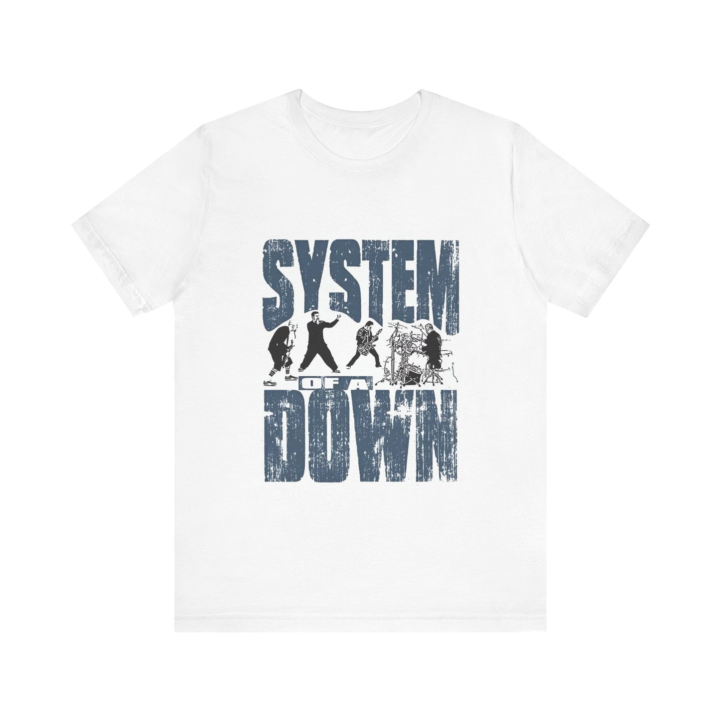 A black graphic t-shirt featuring a graphic of System of a Down as nu-metal pioneers.