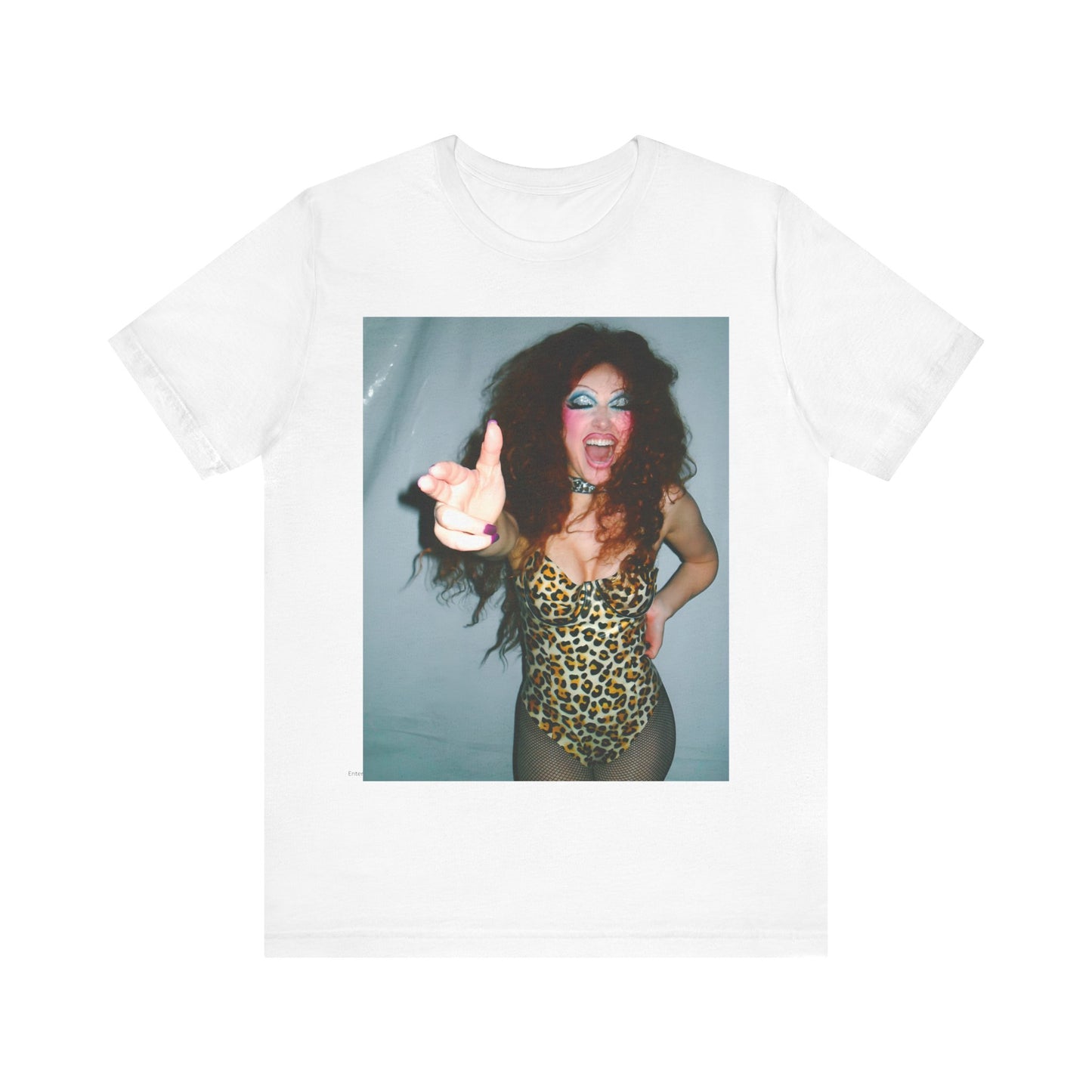 A black graphic t-shirt featuring a graphic of Chappell Roan as a modern queer pop icon.