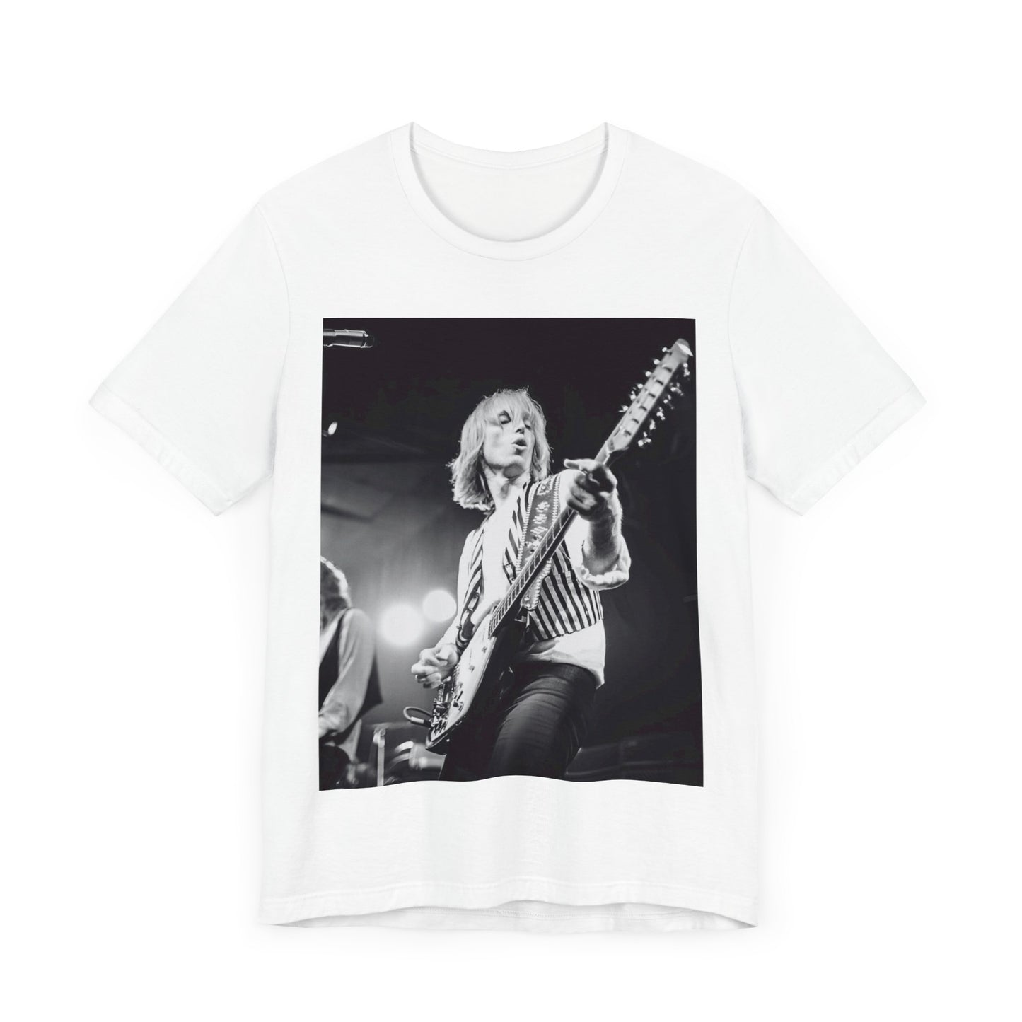 A black graphic t-shirt featuring a graphic of Tom Petty as a Rock & Roll Hall of Fame icon.
