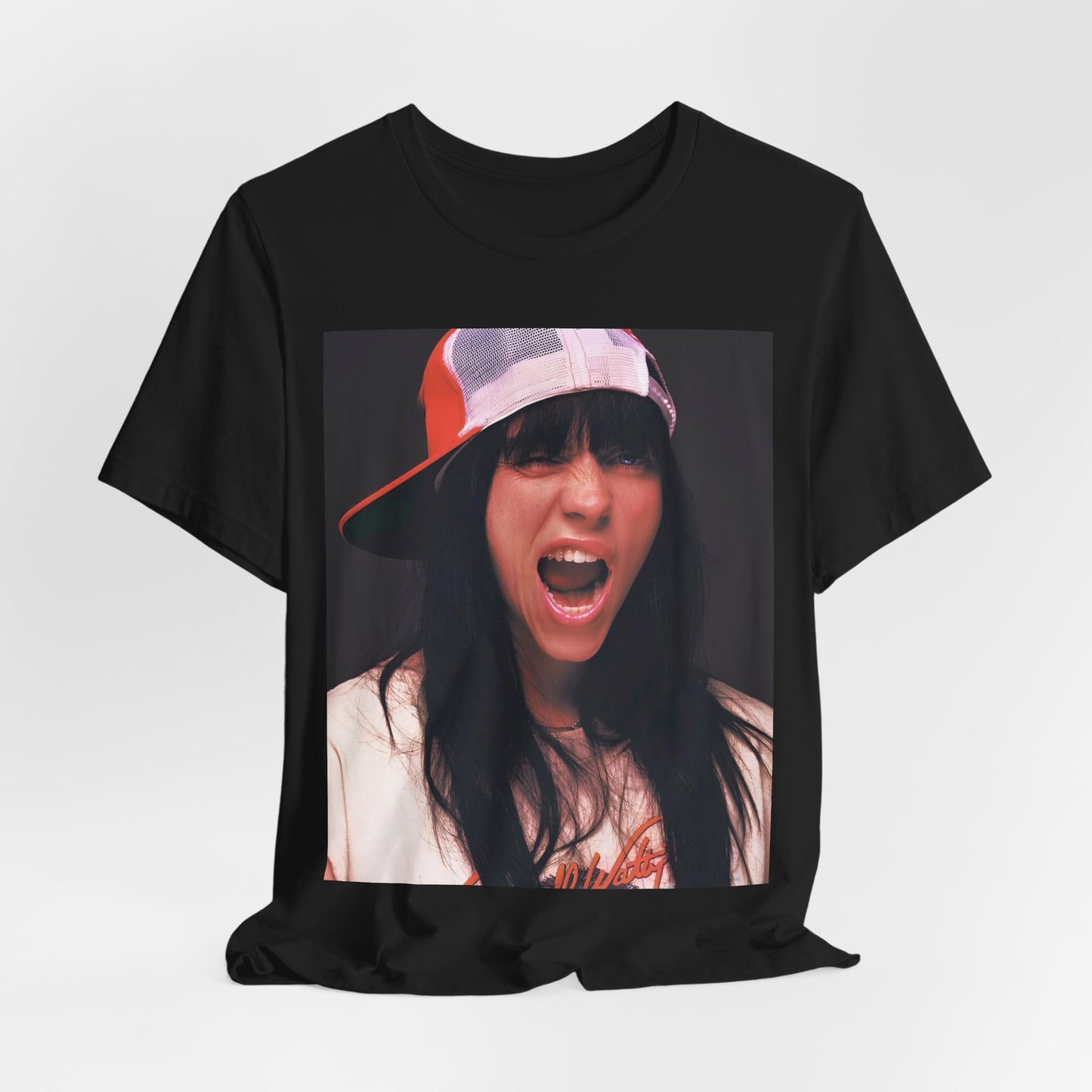 A multi-panel, graphic t-shirt inspired by the Billie Eilish song 'all the good girls go to hell,' featuring different images of her.