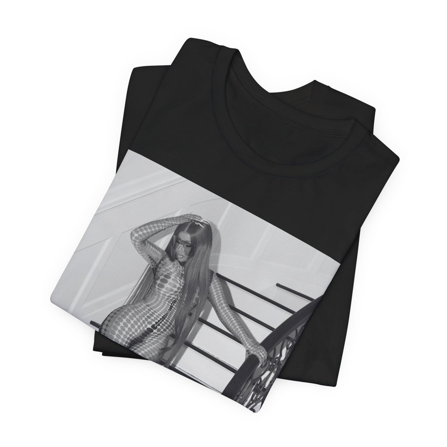 A black graphic t-shirt featuring a graphic of Cardi B as an authentic culture icon.