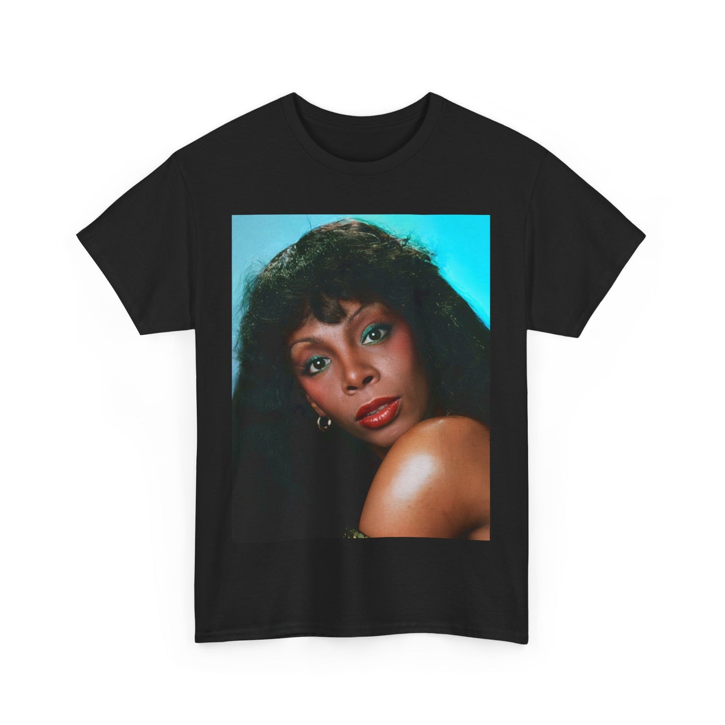 A black graphic t-shirt featuring a graphic related to Donna Summer's 'Last Dance' song or era.