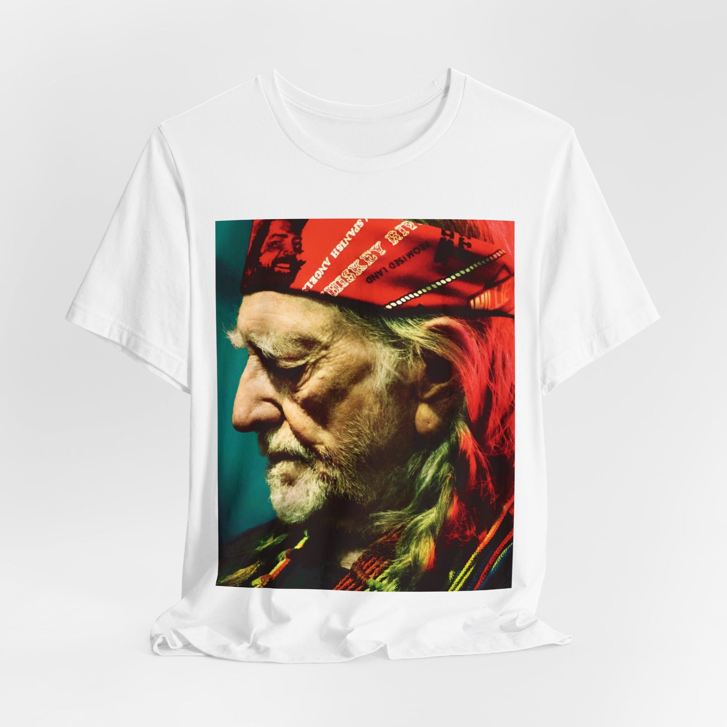 A black graphic t-shirt featuring a graphic related to Willie Nelson's 'Red Headed Stranger' album era.
