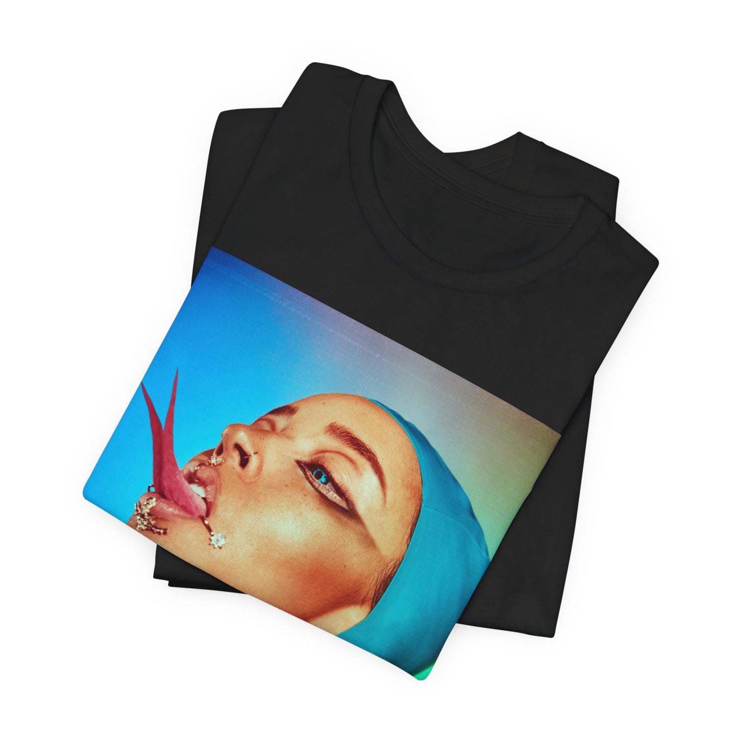 A black graphic t-shirt featuring a classic underground R&B graphic of Tinashe.