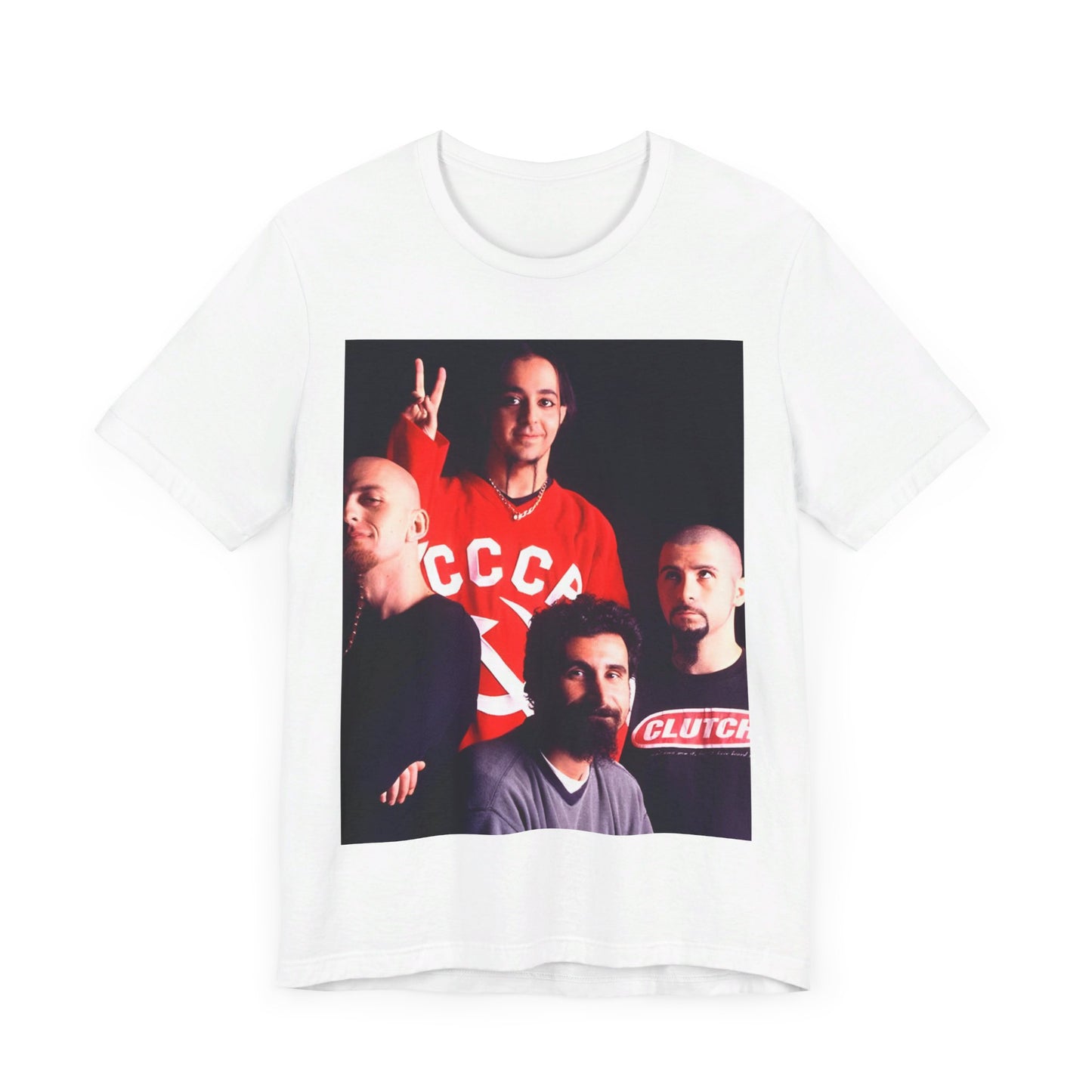 A black graphic t-shirt featuring a retro graphic related to System of a Down's 'Toxicity' album era.
