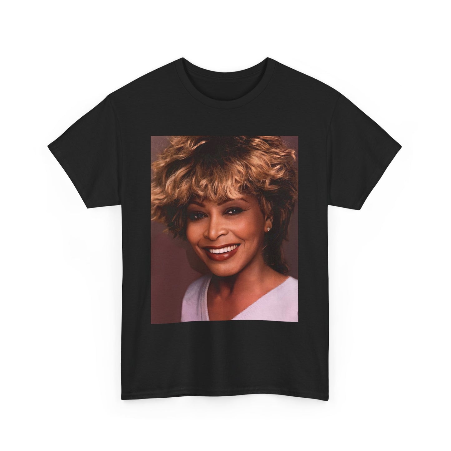 A black graphic t-shirt featuring a vintage soul rock icon graphic of Tina Turner.
