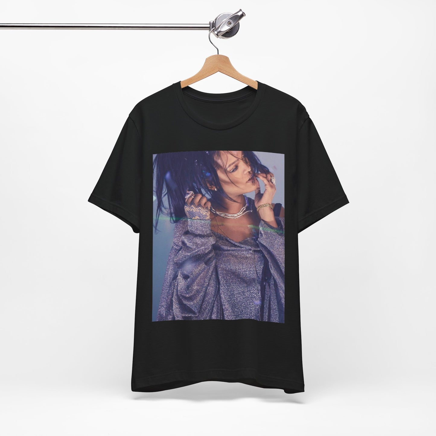 A black graphic t-shirt featuring a graphic related to Rihanna's 'Anti' album era.