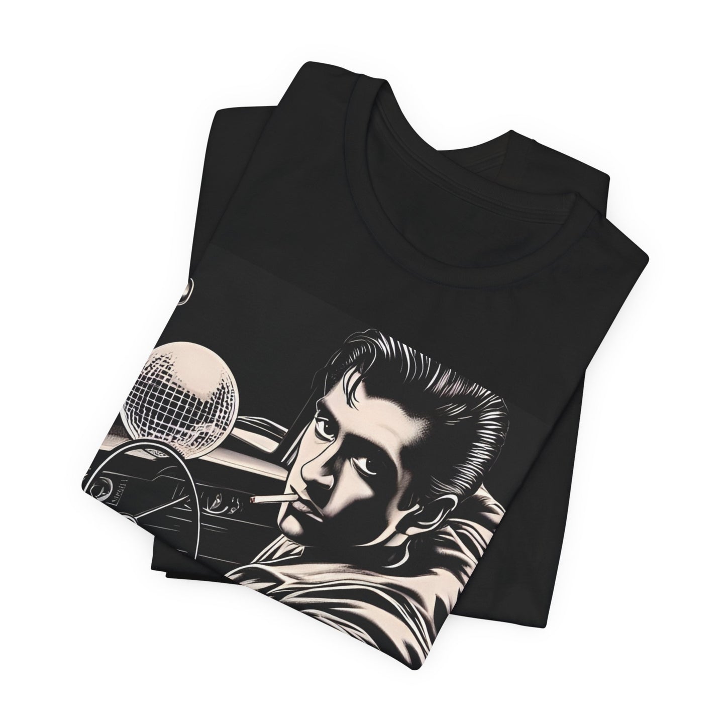 A black graphic t-shirt featuring a graphic of Arctic Monkeys from the 2000s, evoking an indie rock aesthetic.
