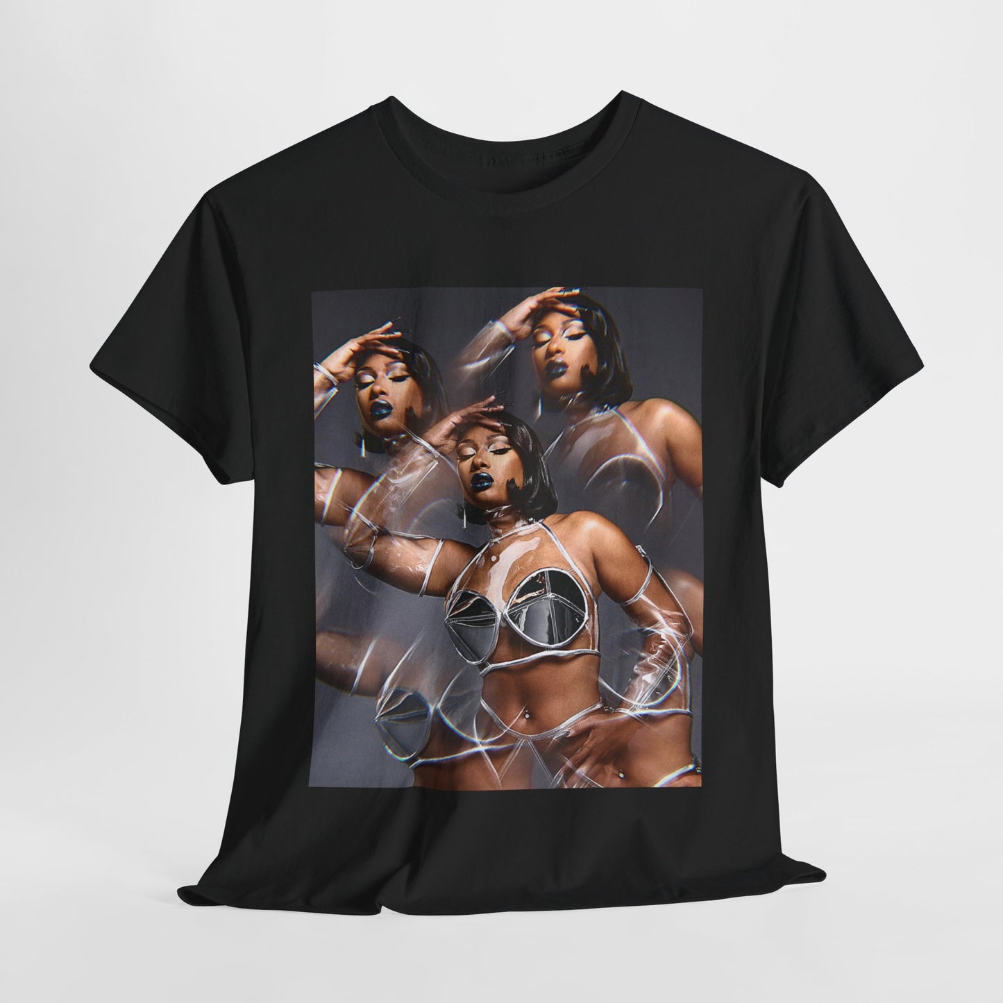 A black graphic t-shirt featuring a 'Hottie' rap icon graphic of Megan Thee Stallion.