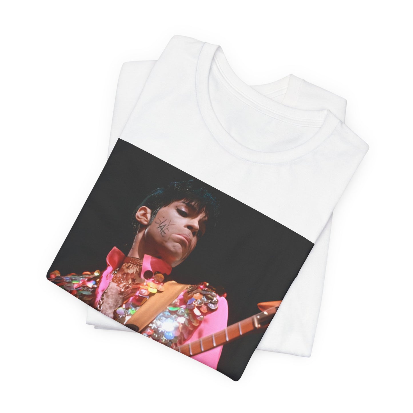 A black graphic t-shirt featuring a graphic of Prince as an unapologetic sex symbol.