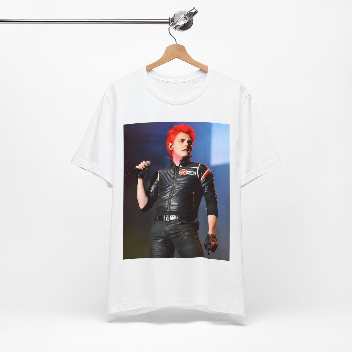 A black graphic t-shirt featuring a graphic related to My Chemical Romance's emo revival era.